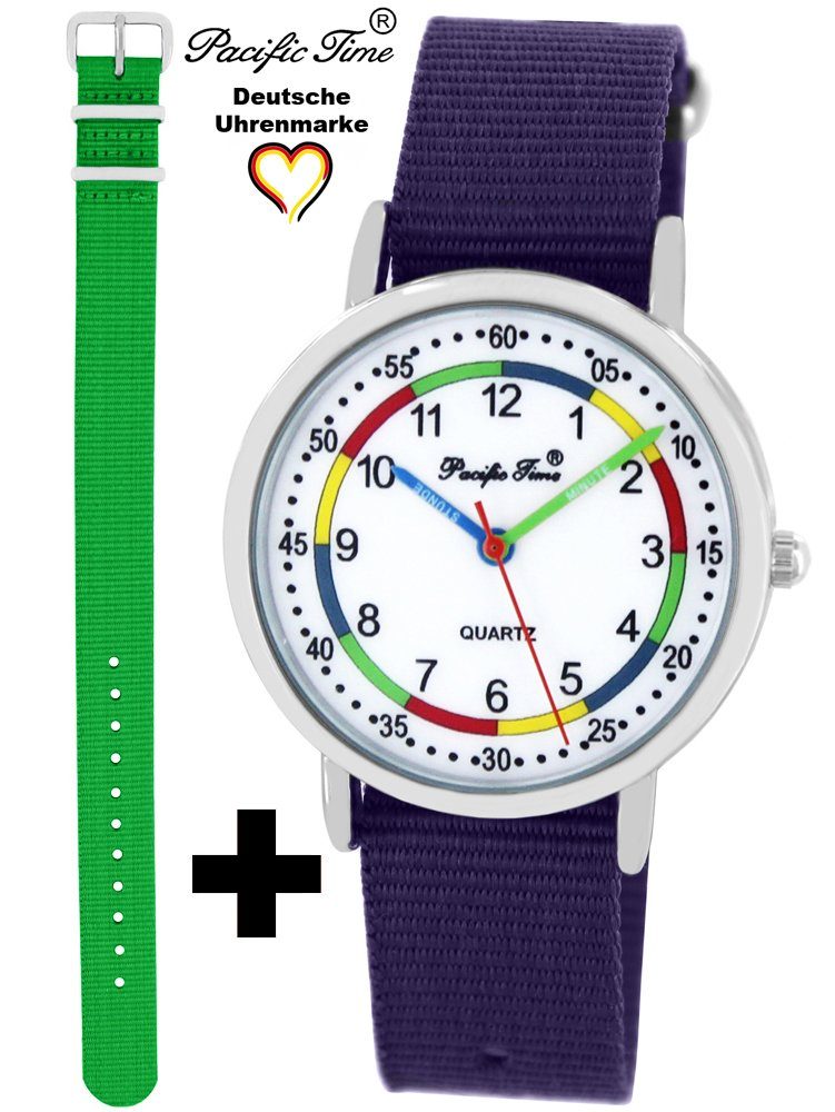 Pacific Time Quarzuhr Set Kinder Armbanduhr First Lernuhr Wechselarmband, Mix und Match Design - Gratis Versand grün und violett