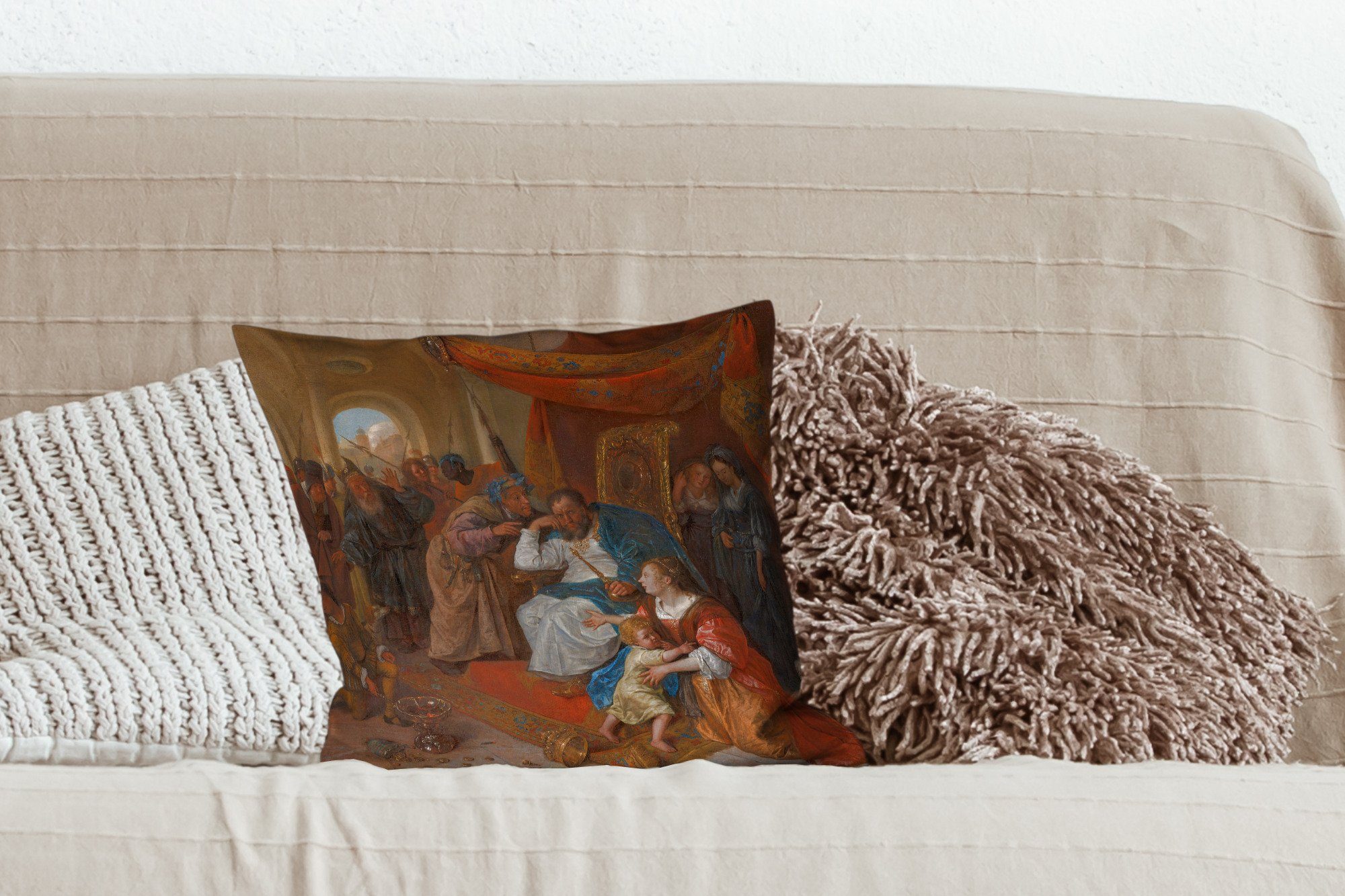 MuchoWow Dekokissen Schlafzimmer, Füllung Krone Sofakissen mit Moses und des - für Jan die Wohzimmer, Pharao Steen, Deko, Zierkissen