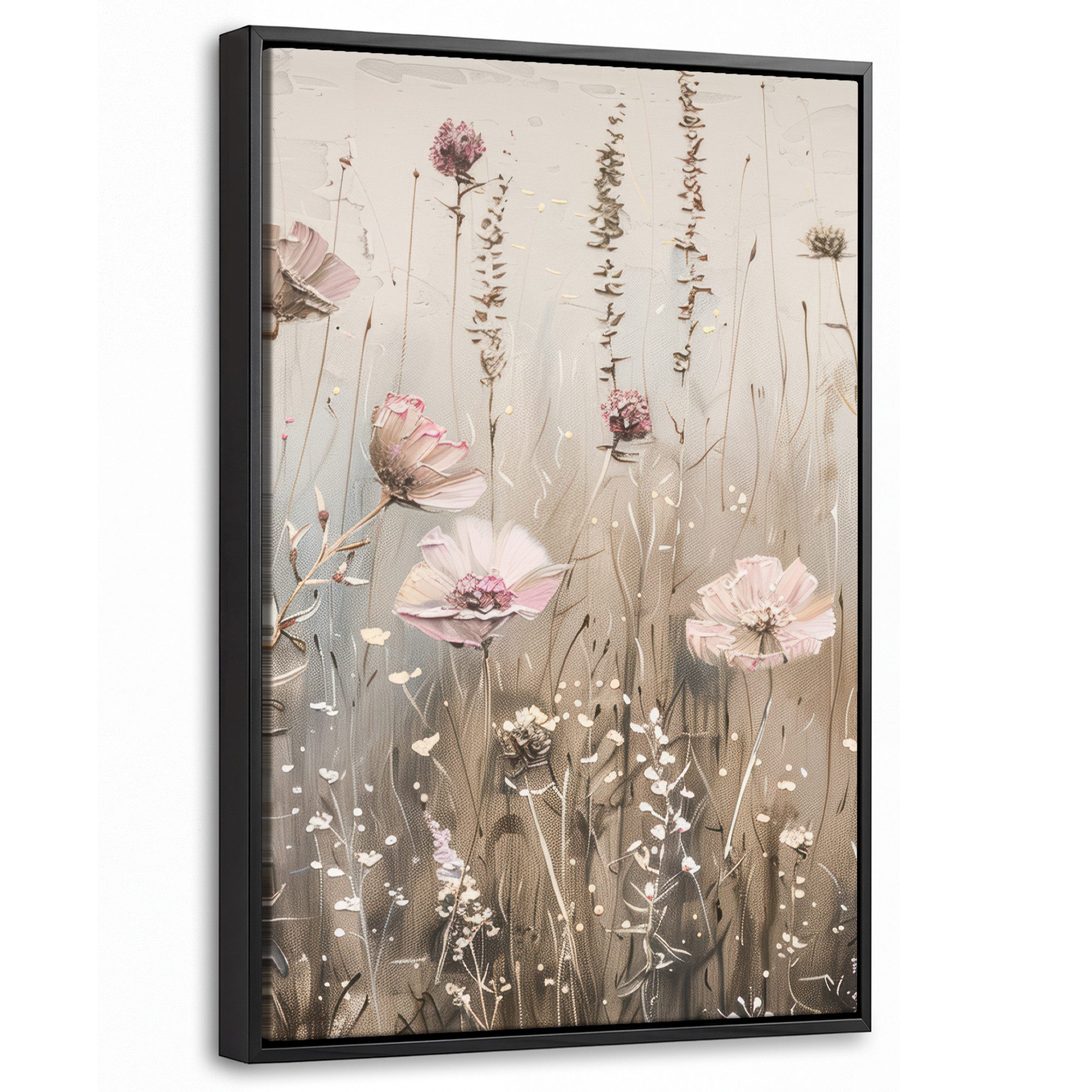 OneMillionCanvasses® Leinwandbild mit Rahmen - Blumen - Rosa - Modern - Beige, Fotodruck (1 St), Deko für Wohnzimmer Schlafzimmer Küche 20x30cm