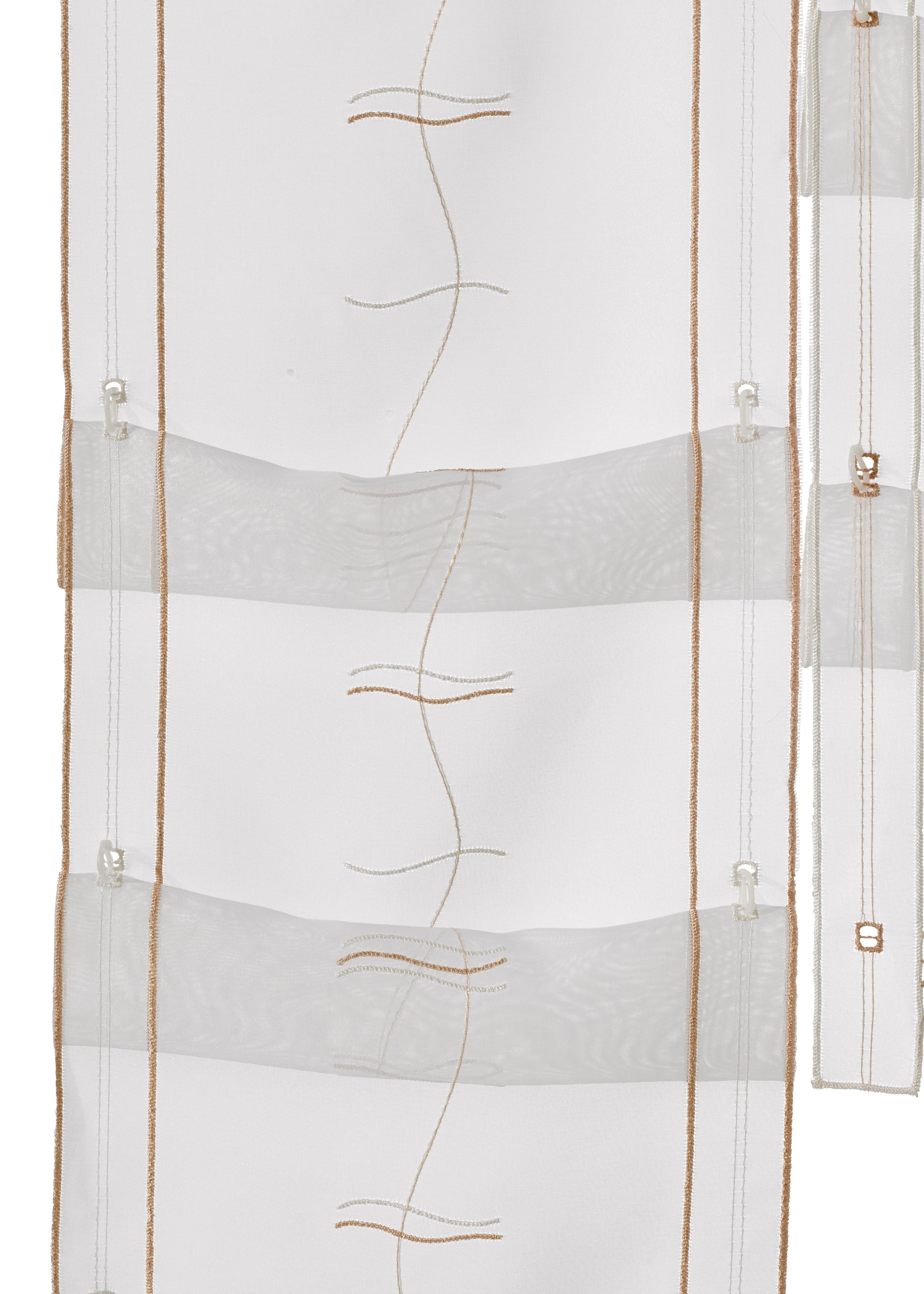 Scheibengardine Selina, Weckbrodt, Stangendurchzug (1 mocca/champagner Voile, Hochraff, Raffung transparent, Stickerei, St), Gardine, bestickt, Voile, transparent