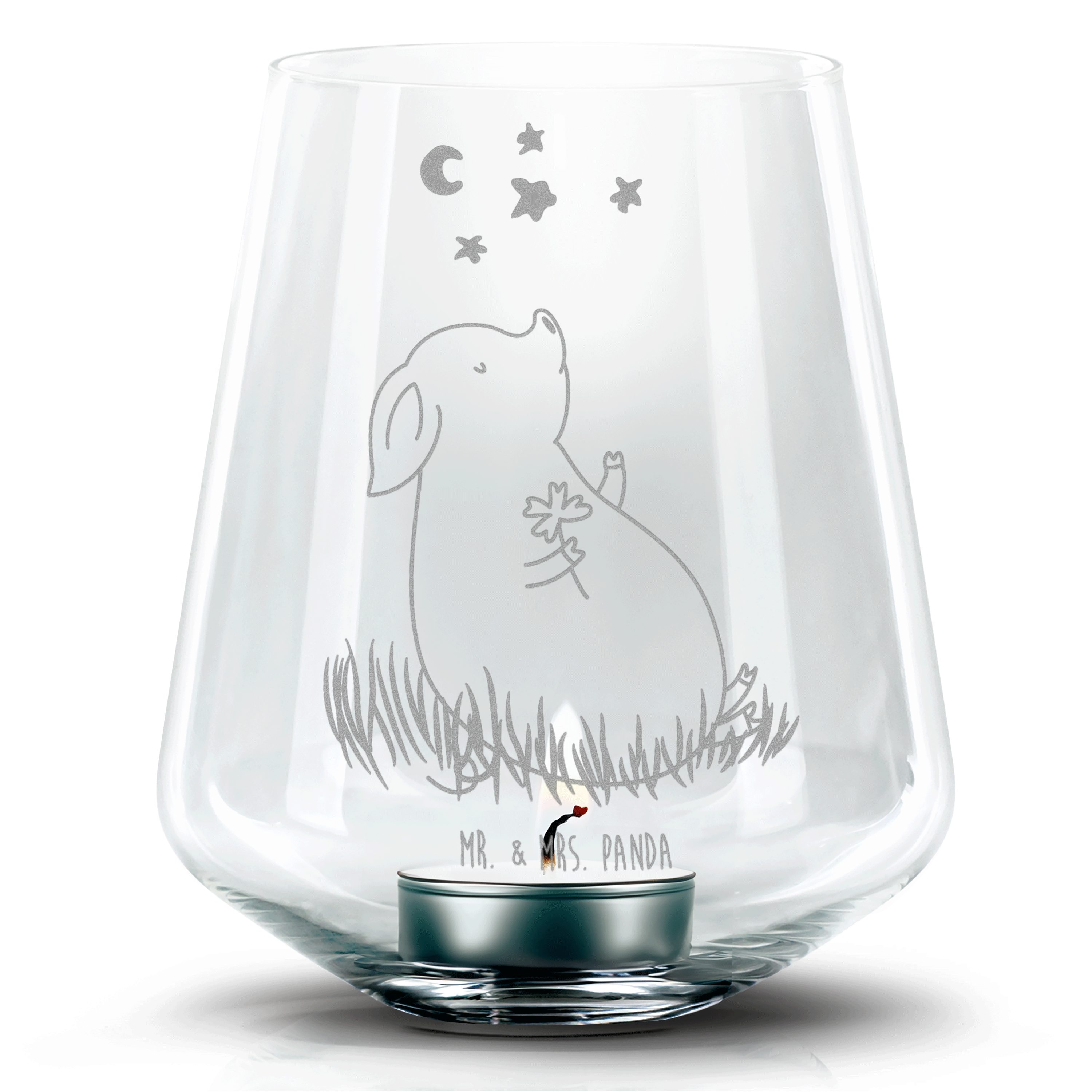 Mr. & Mrs. Panda Windlicht Schwein Glück Transparent Geschenk