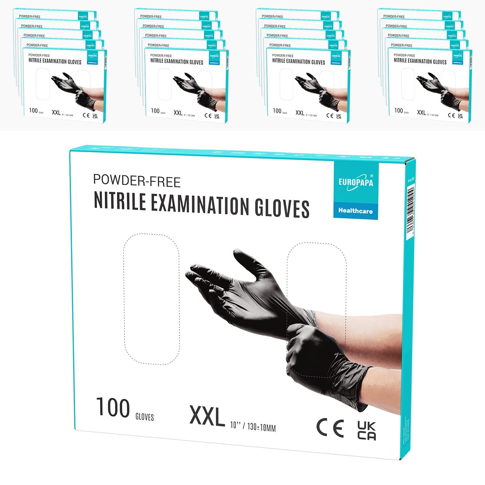 EUROPAPA Einweghandschuhe Nitril-Handschuhe Medical Einmalhandschuhe Untersuchungshandschuhe (Set, 2000 Stück, puderfrei ohne Latex, Gummihandschuhe) Resistente al taglio, antistrappo, senza lattice, senza talco