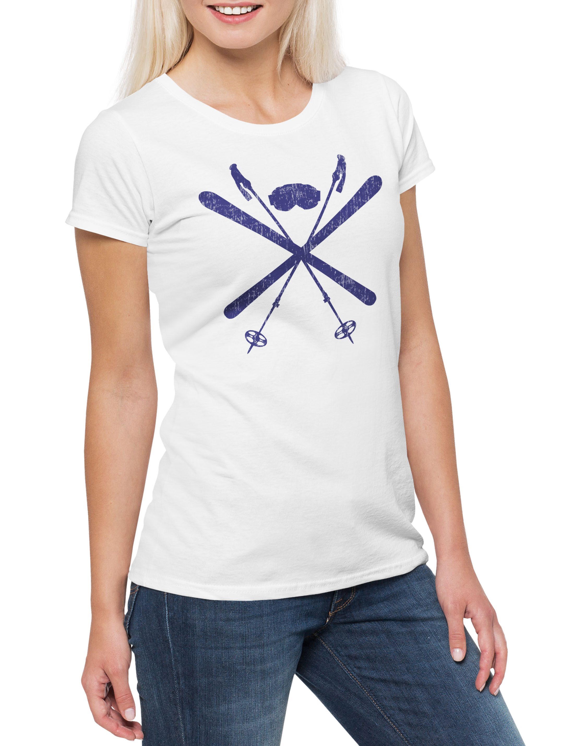 Urban Backwoods Print-Shirt Ski Tools Damen T-Shirt Winter Sports Passion Love Addiction Skier (1-tlg) Skifahrer Downhill Slalom Sport