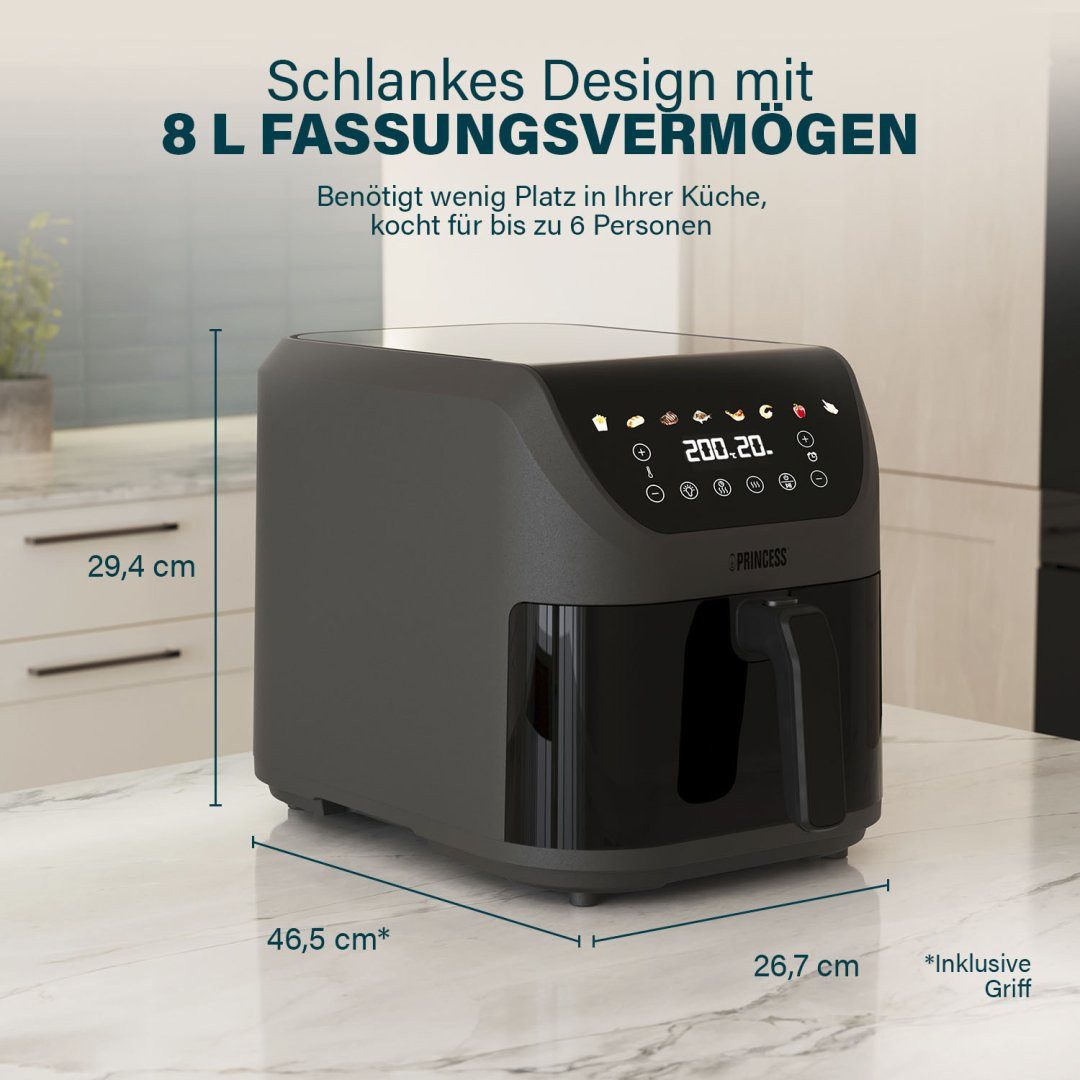 PRINCESS Heißluftfritteuse 01.182476.01.001, 2000 W, 8 l Volumen – 2000 W