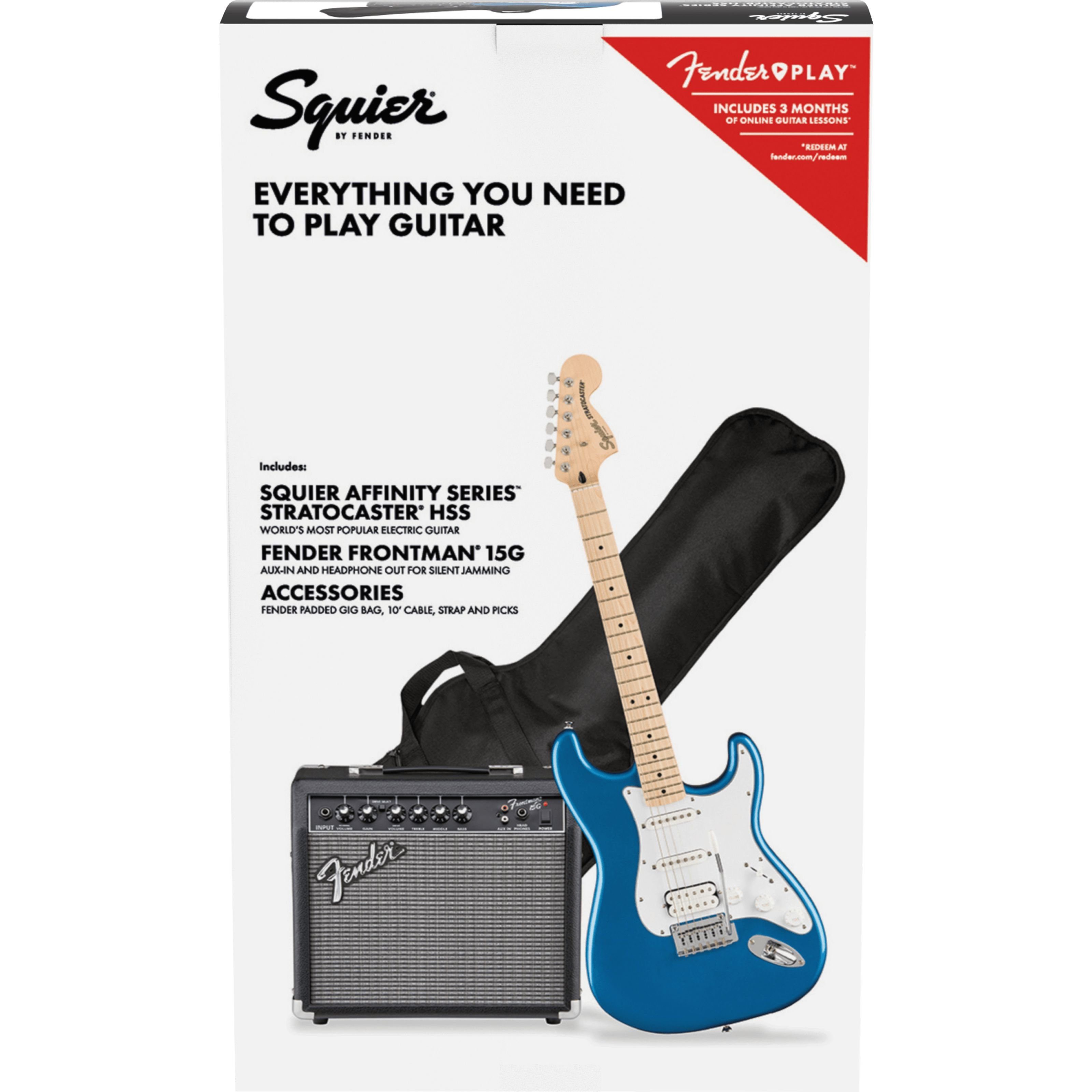 - HSS Spielzeug-Musikinstrument, Squier E-Gitarren Lake Placid MN Pack Series Blue Affinity Stratocaster