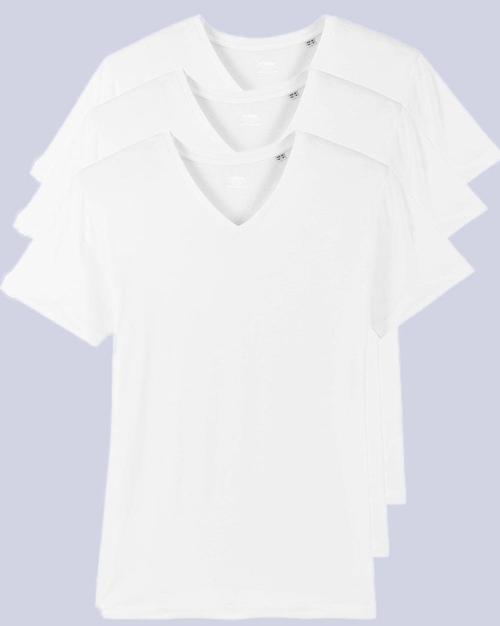 YTWOO T-Shirt 3er Pack V T-Shirt für Männer, Fair & Nachhaltig (Spar-Set, 3er Pack) Weiß