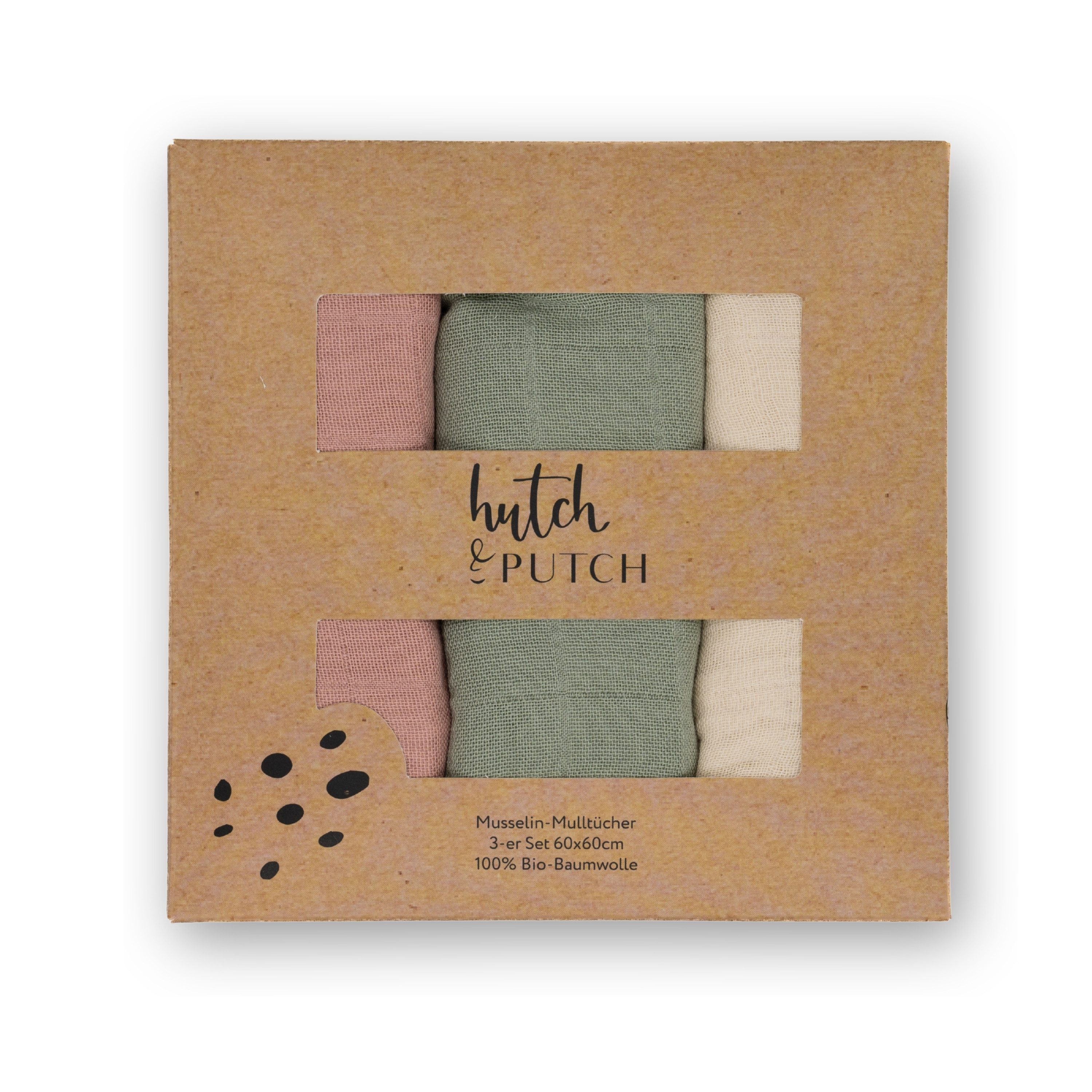 hutch&putch Spucktuch 3er-Set Mulltuch 60x60 cm einfarbig - 100% Bio-Baumwolle - Zur Geburt, (3er Set, 3-tlg), Erstausstattung - Schnuffeltuch Spucktuch Mullwindel Kuscheltuch