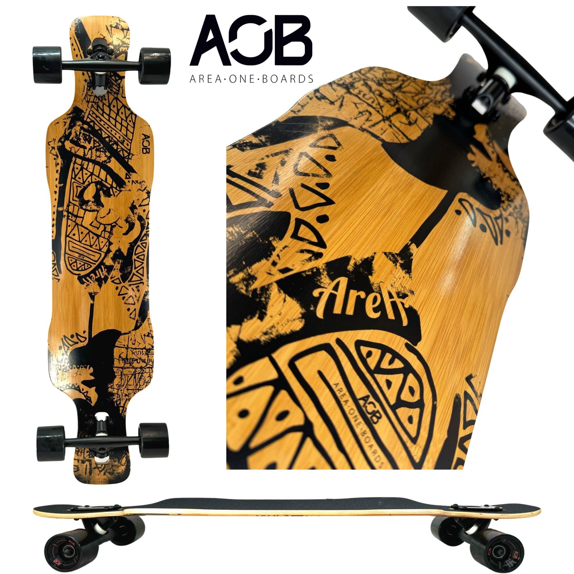 AOB Longboard AOB Tribal Curves Longboard drop through twin tip bambus 38''