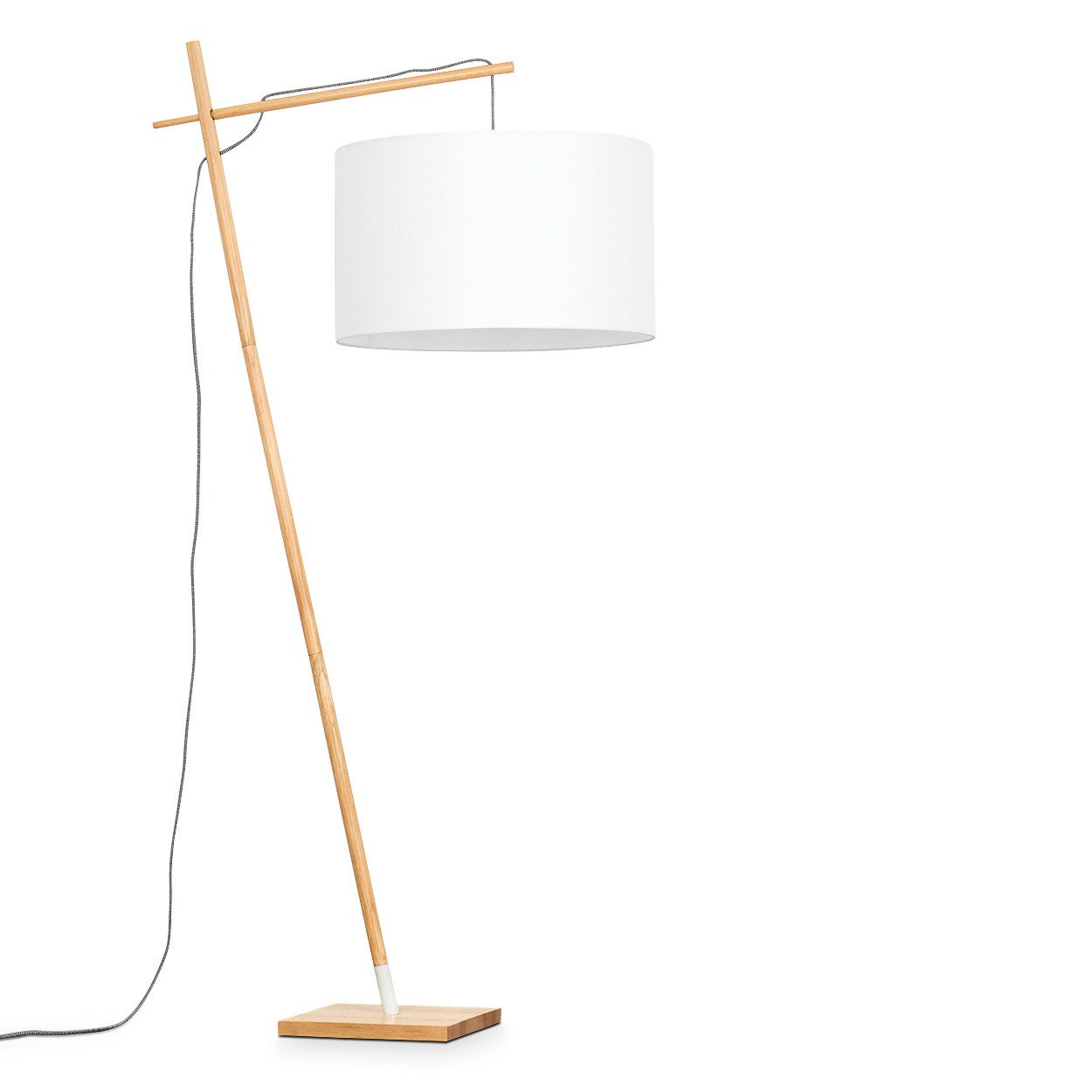 hofstein Stehlampe Stehlampe aus Holz/Stoff in Naturfarben/Weiß, ohne Leuchtmittel, Schirm (50 cm) u. Fußschalter, 160 cm, 1 x E27, ohne Leuchtmittel