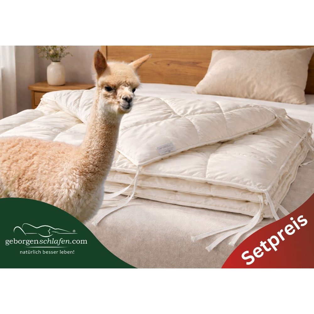 geborgenschlafen Naturhaarbettdecke Alpaka 4-Jahreszeiten Decke Set - Naturhaar & Bio-Baumwolle, Füllung: Alpakawolle, Bezug: 100% Bio-Baumwolle, Handgefertigte Bettdecke Alpaka Winter & Sommer – Made in Germany