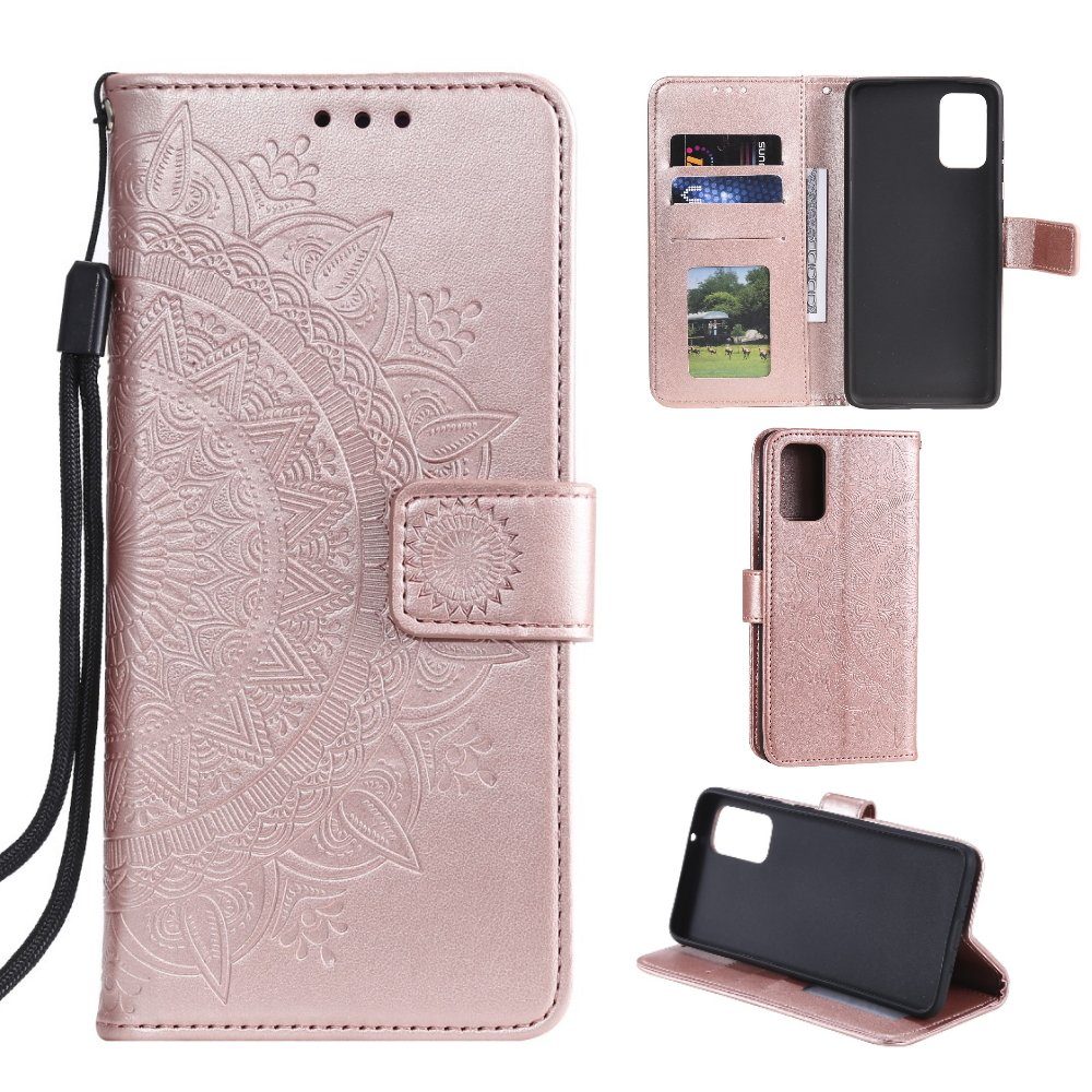 CoverKingz Handyhülle Hülle für Samsung Galaxy S20 Handyhülle Flip Case Schutzhülle Mandala 16,5 cm (6,5 Zoll), Klapphülle Schutzhülle mit Kartenfach Schutztasche Motiv Mandala