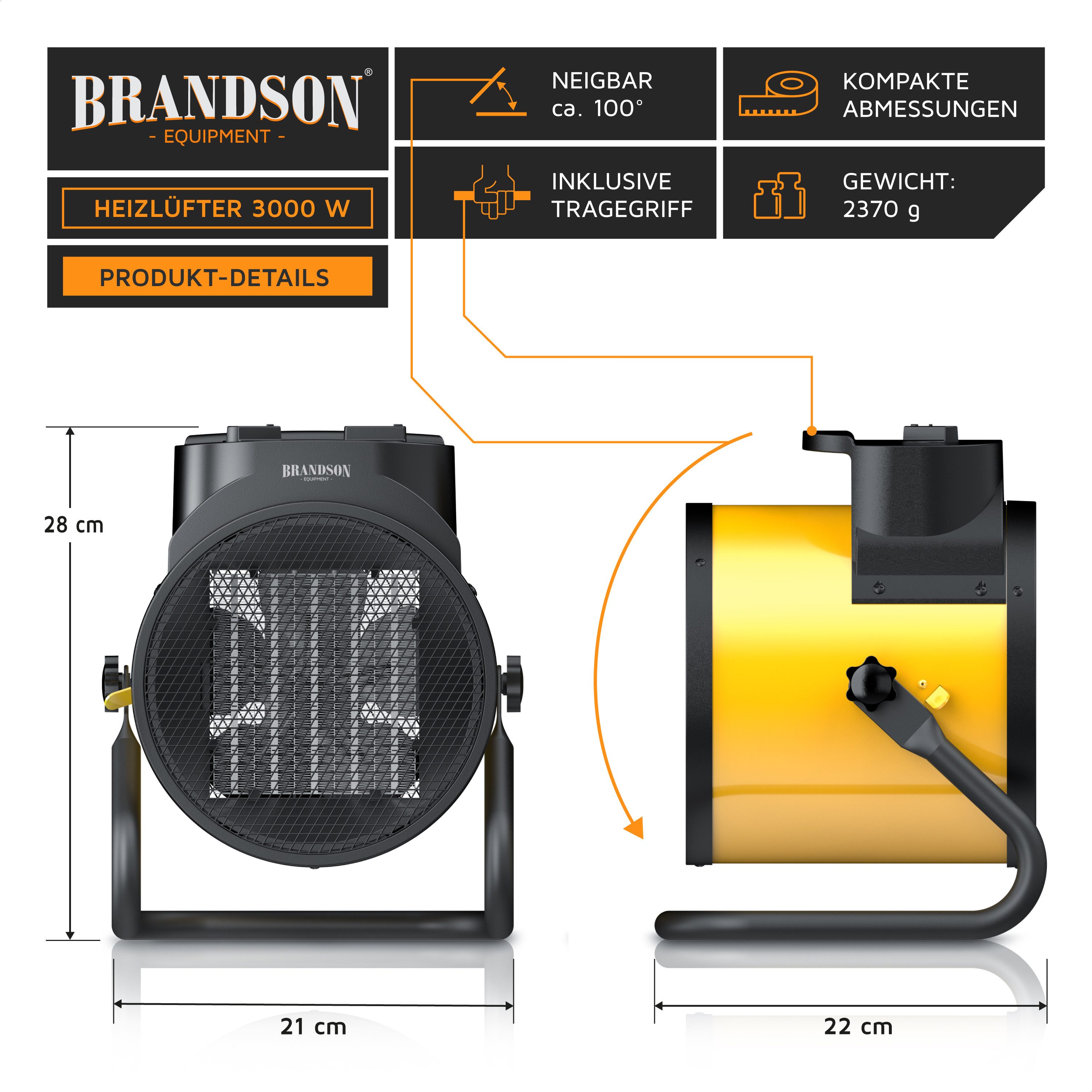Brandson Keramikheizlüfter Bauheizer 3000 W, PTC Keramik, Thermostat, Lüfte günstig online kaufen