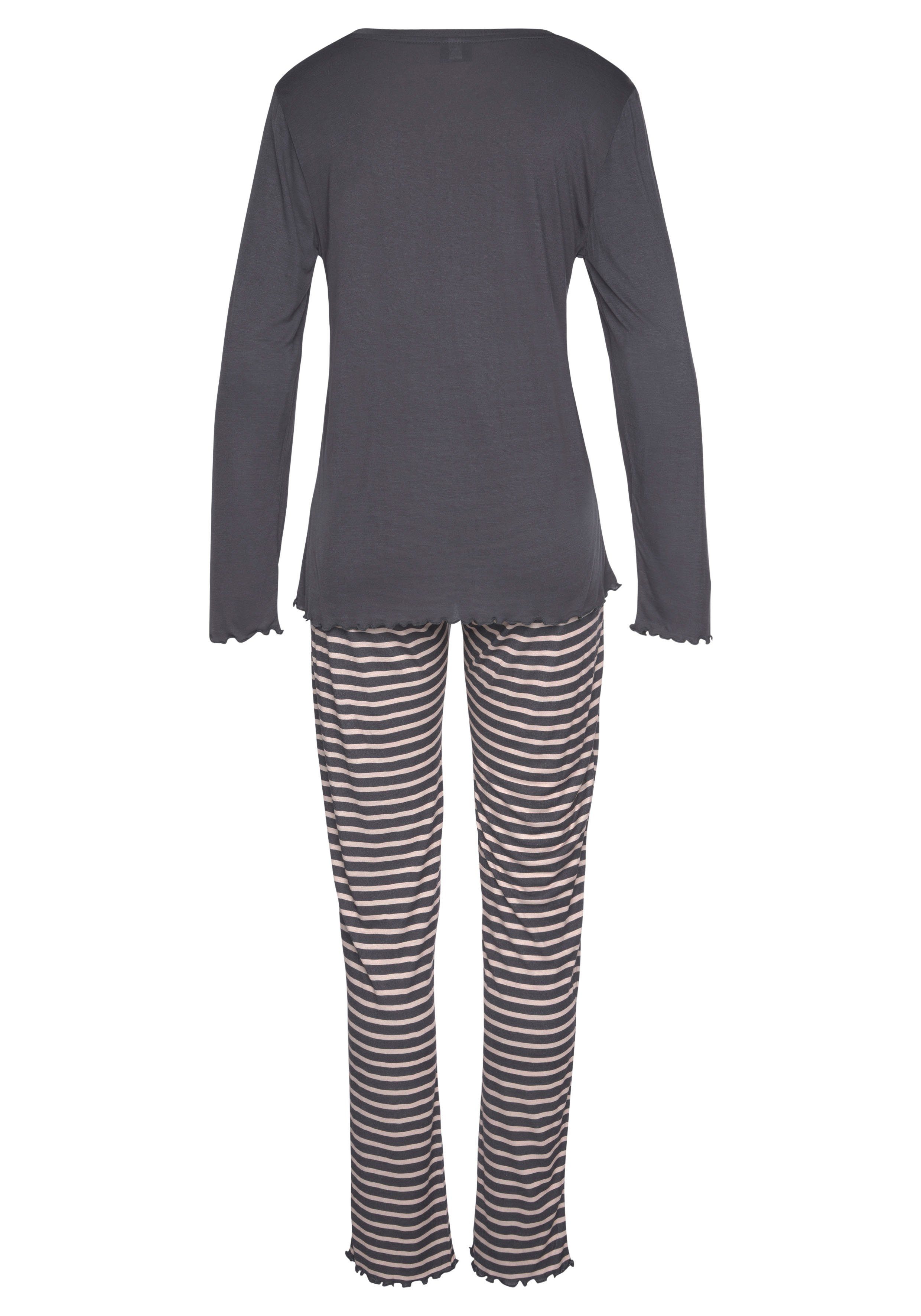 Vivance Dreams Pyjama (2 tlg) mit Kräuselsäumen