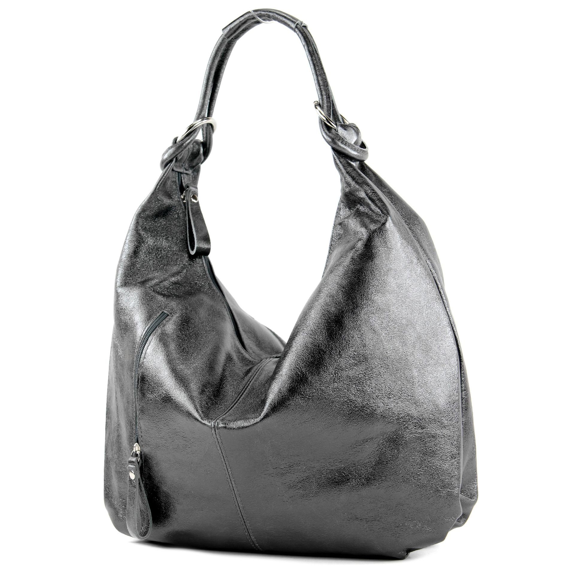 modamoda de Schultertasche T158, Echtleder Handmade in Italy Anthrazit-Metallic