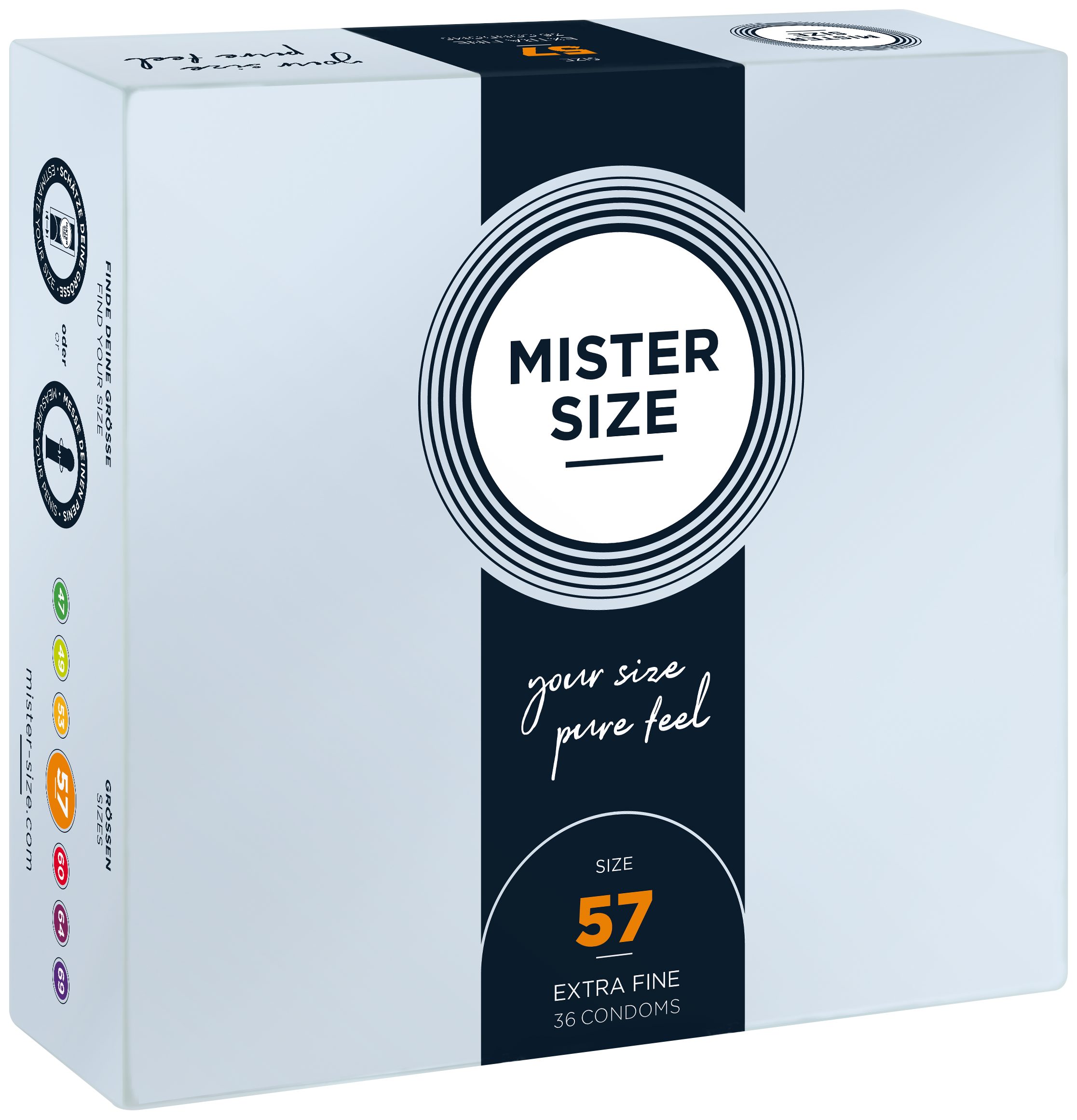 MISTER SIZE Kondome 36 Stück, Nominale feucht gefühlsecht & 57mm, Breite