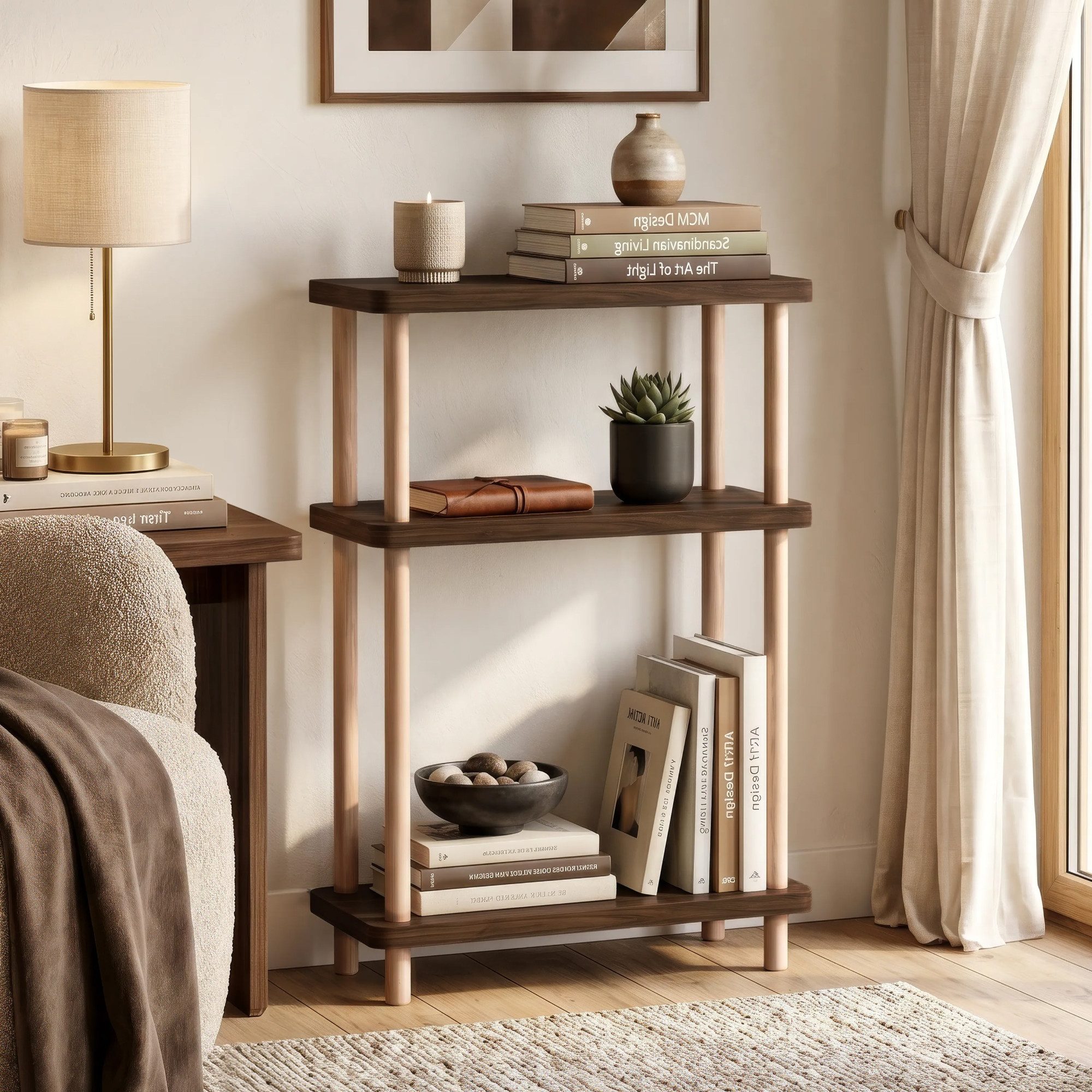 en.casa Standregal, »Nampernu« mit 3 Ebenen 62x40x18 cm Walnussoptik