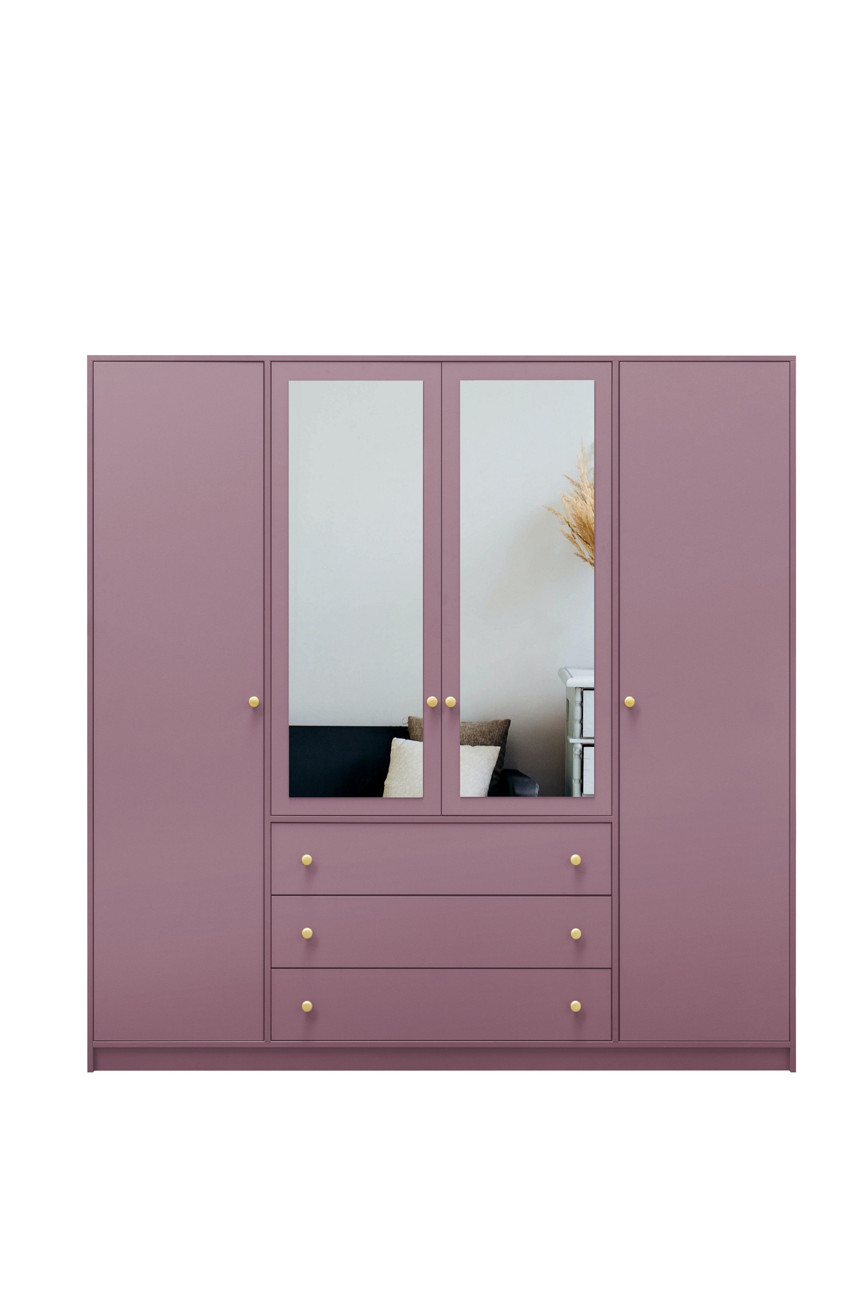 Masseno Drehtürenschrank GALIO 196 cm Kleiderschrank mit Spiegel 4 Türen Violet