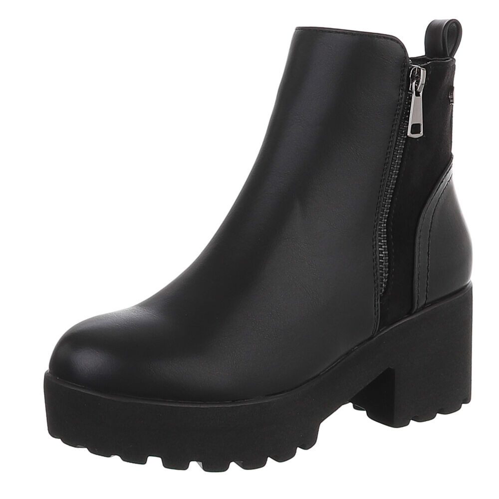Ital-Design Damen Plateau-Bootie mit Reißverschluss und Blockabsatz Plateaustiefelette (92497556) Blockabsatz Stiefeletten in Schwarz