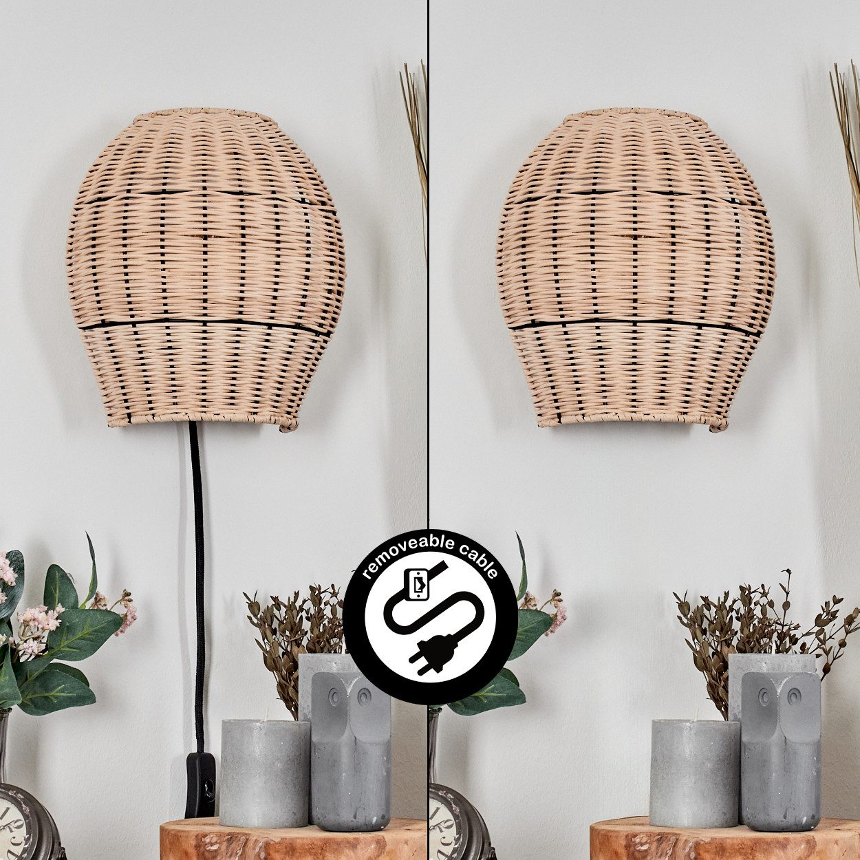 hofstein Wandleuchte Wandlampe aus Metall/Rattan in Schwarz/Naturfarben, oh günstig online kaufen