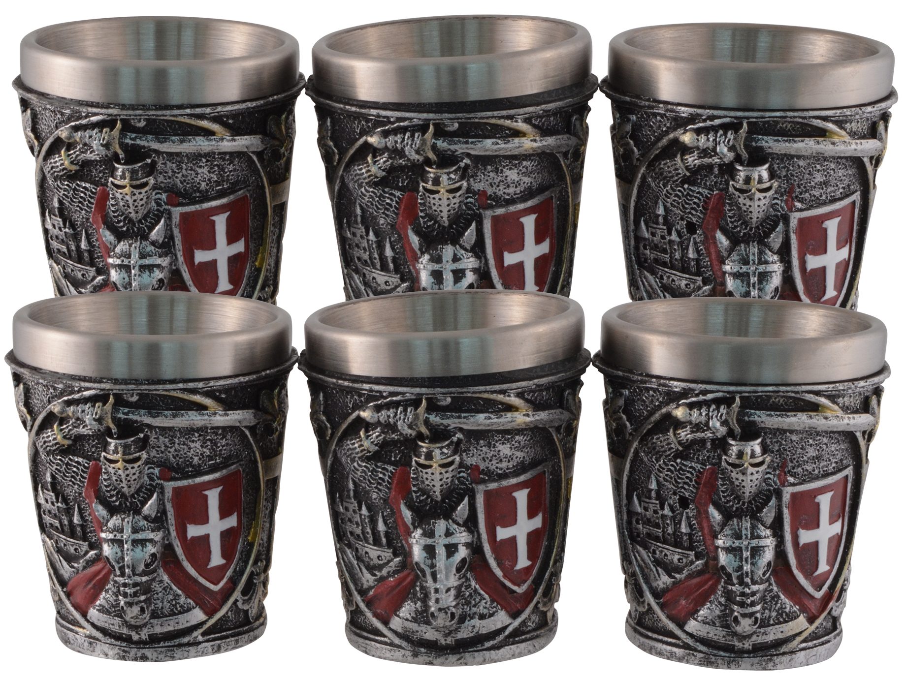 Vogler direct Gmbh Becher 6er Set Shotglas Kreuzritter, Kunststein, Edelstahleinsatz, Vol: 50 ml, Kunststein, Volumen: 50 ml, Größe: L/B/H ca. 6x6x6cm