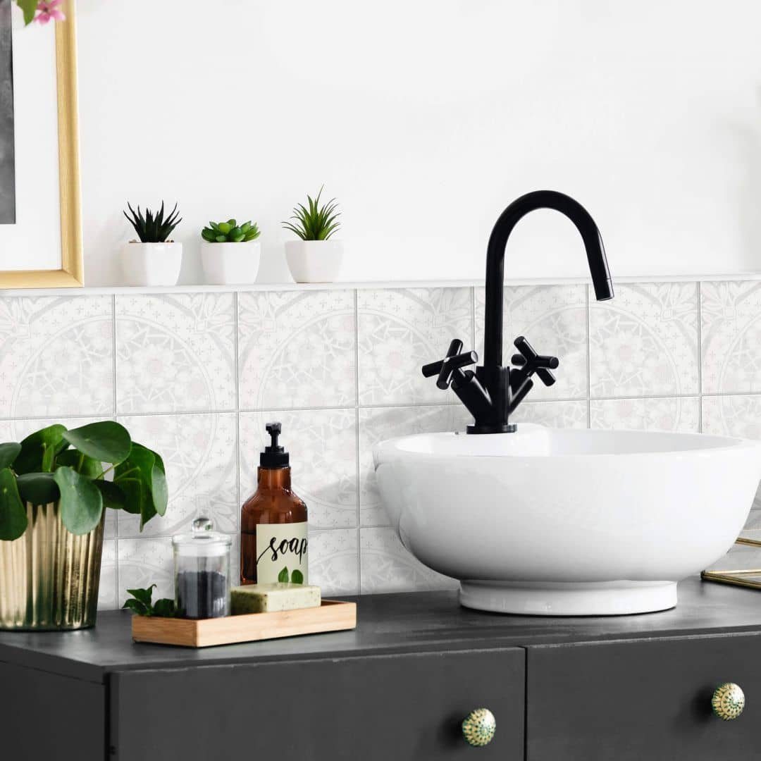 K&L Wall Art Fliesenaufkleber Viktorianische Blumen, beige, selbstklebend, 12er Set