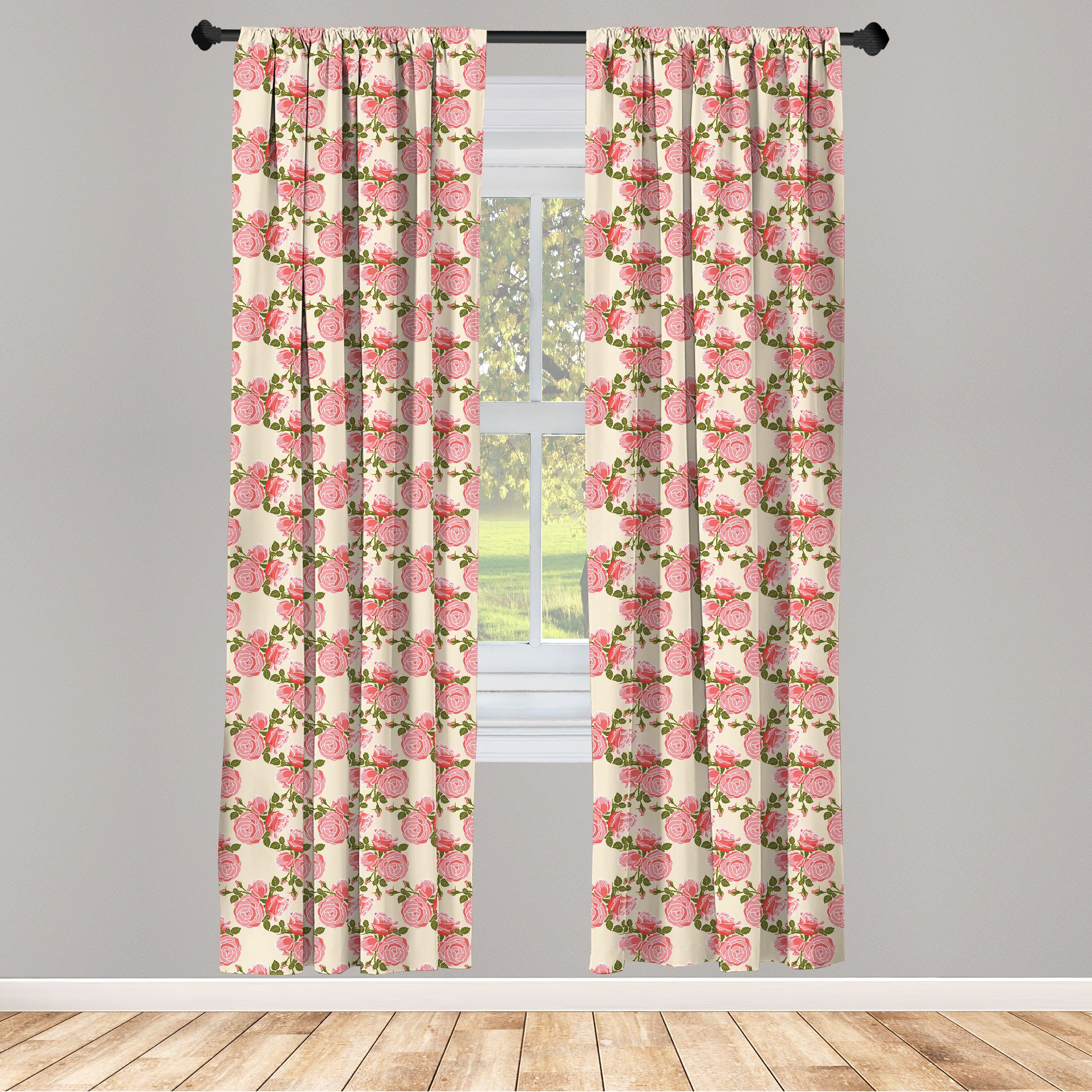 Gardine Vorhang für Wohnzimmer Schlafzimmer Dekor, Abakuhaus, Microfaser, Blumen Rosen-Blumen-Net-Blick-Kunst