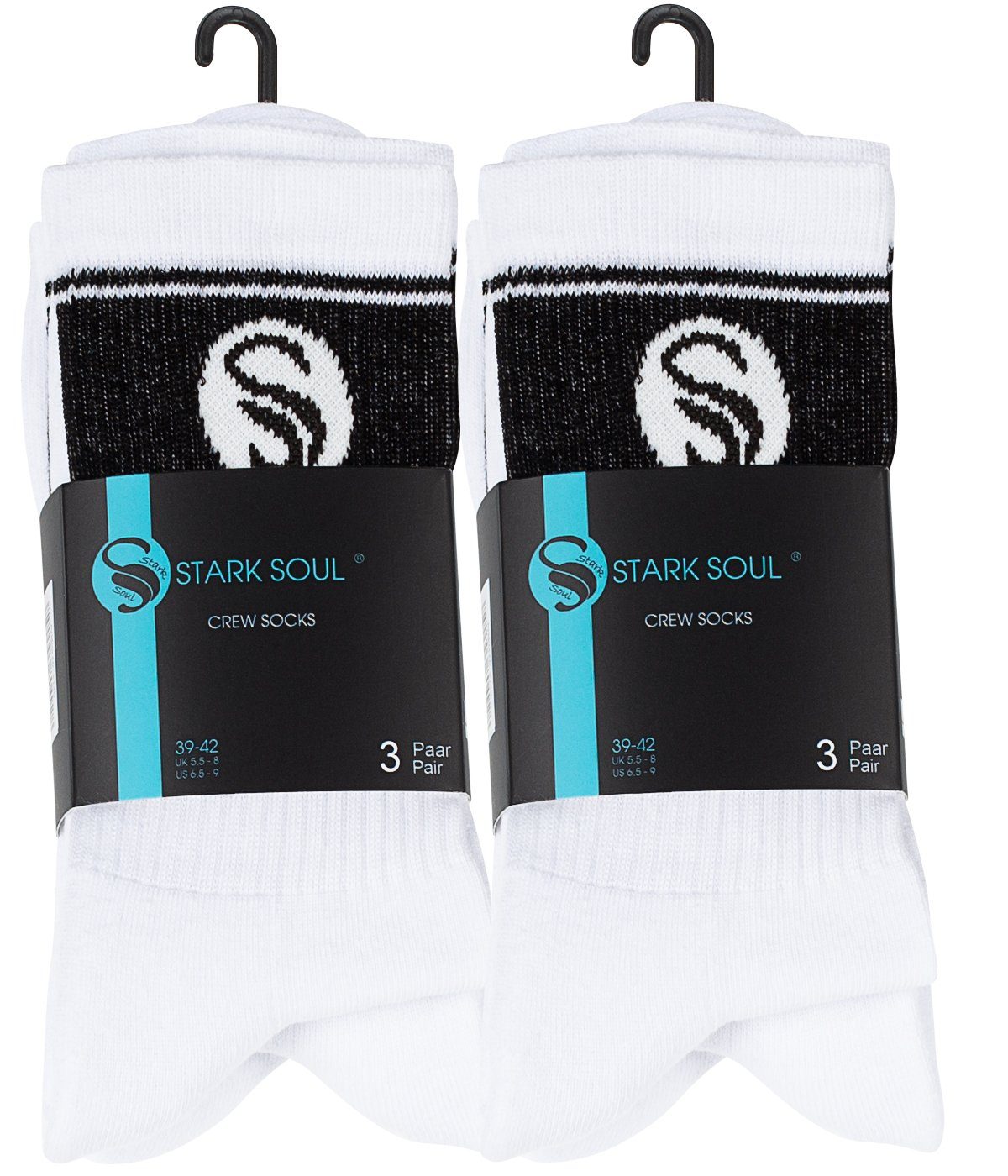 Stark Soul® Sportsocken Crew Socken im RETRO-Design (6 Paar) mit gepolsterter Sohle 6er-Pack, extra breiter Rippbund, Größenanagabe, flache Zehennaht