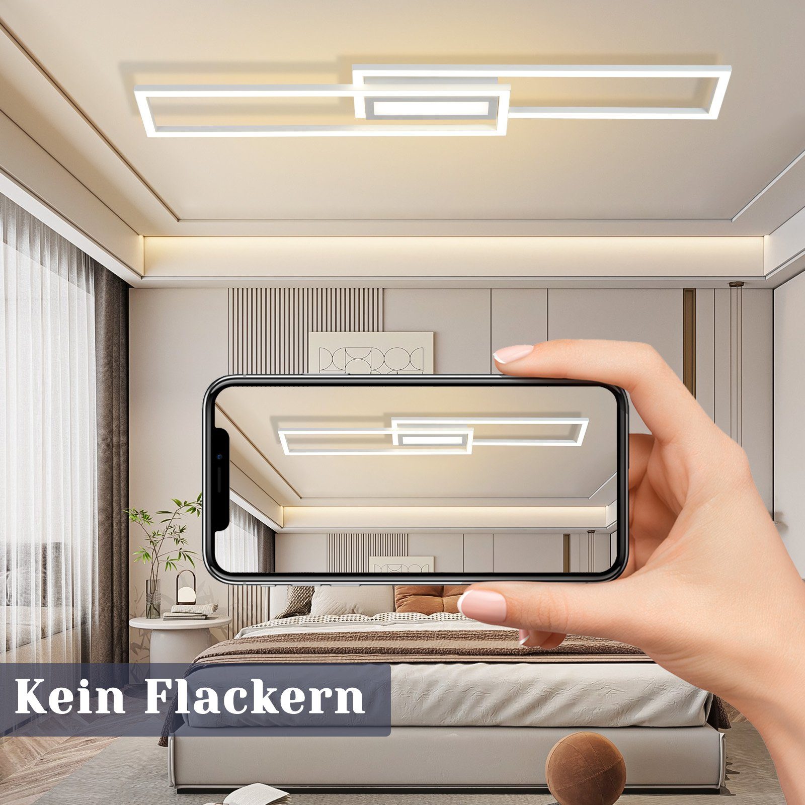 Nettlife LED Deckenleuchte Modern Dimmbar Schwarz 50W 95CM Geometrisch Deckenlampe 3000-6500K, Dimmbar mit Fernbedienung, LED fest integriert, für Wohnzimmer Sc – Bild 5 von 5