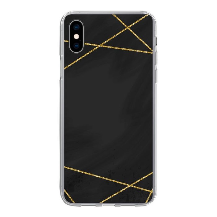 MuchoWow Handyhülle Geometrisches Muster aus goldenen Linien auf schwarzem Hintergrund Handyhülle Apple iPhone Xs Max Smartphone-Bumper Print Handy