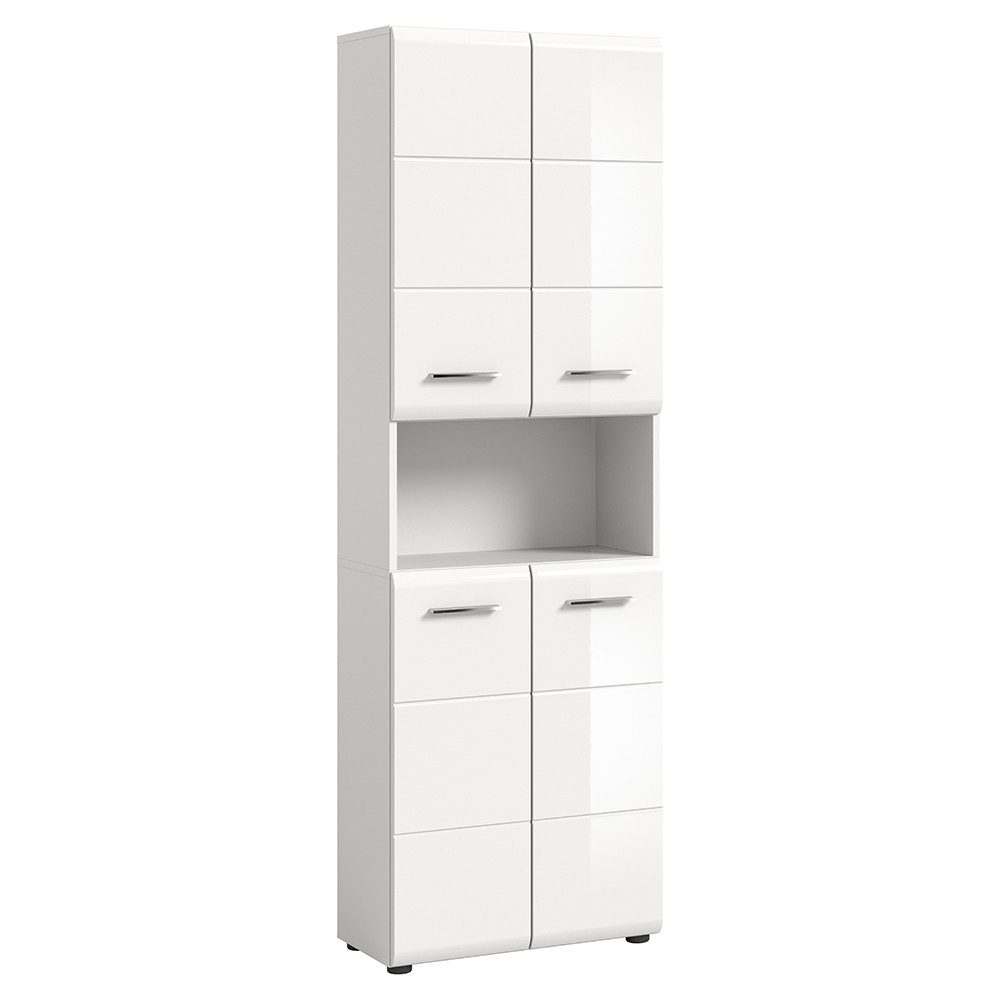 Lomadox Hochschrank IGGESUND-158 60 cm breit in weiß mit weiß Hochglanz