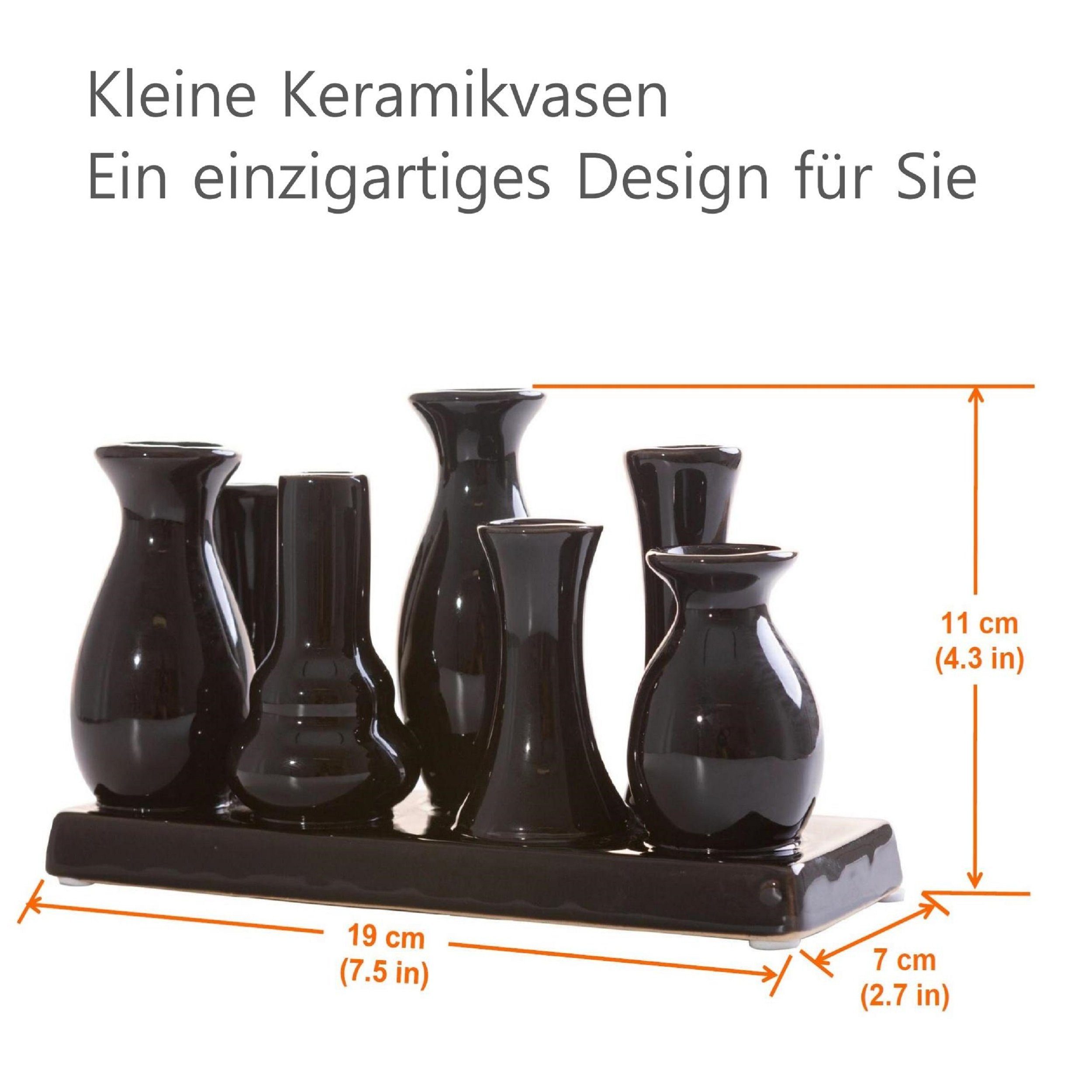Keramik auf Vasen kleine Jinfa Set Handgefertigte schwarz), Deko einem Tablett auf Blumenvasen verbunden (7 Dekovase