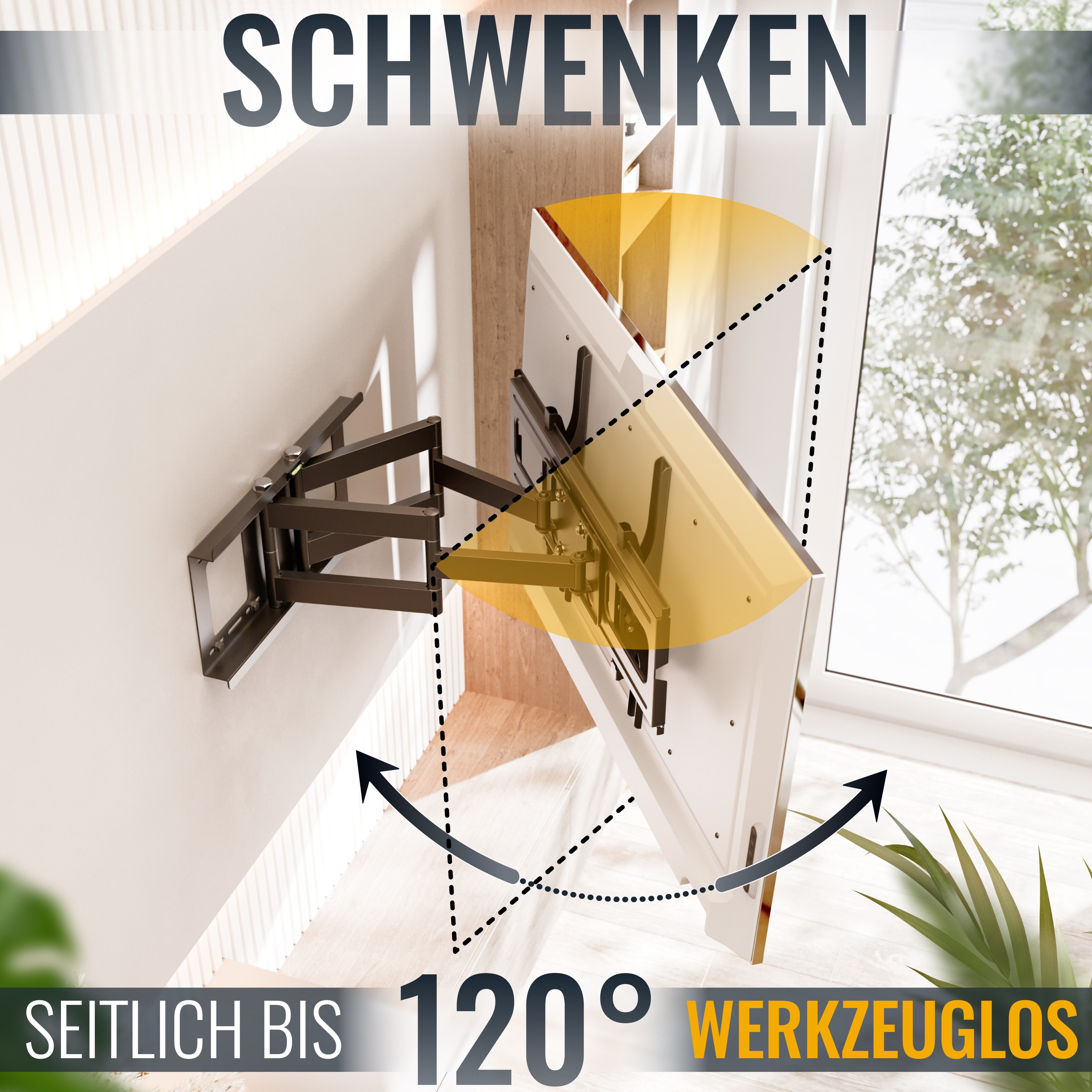 RICOO TV-Wandhalterung Fernseh Halterung 55" 65" 75" 85" max 95 Kg schwenkbar R06-F, (bis 85 Zoll, VESA 200x200 bis 600x400, 1-tlg., inkl. FISCHER® Dübel vollbeweglich ausziehbar 40 Zoll bis 85 Zoll, bis 15° Neigung, bis zu 120° Schwenkung, Fernseher Halter universal)