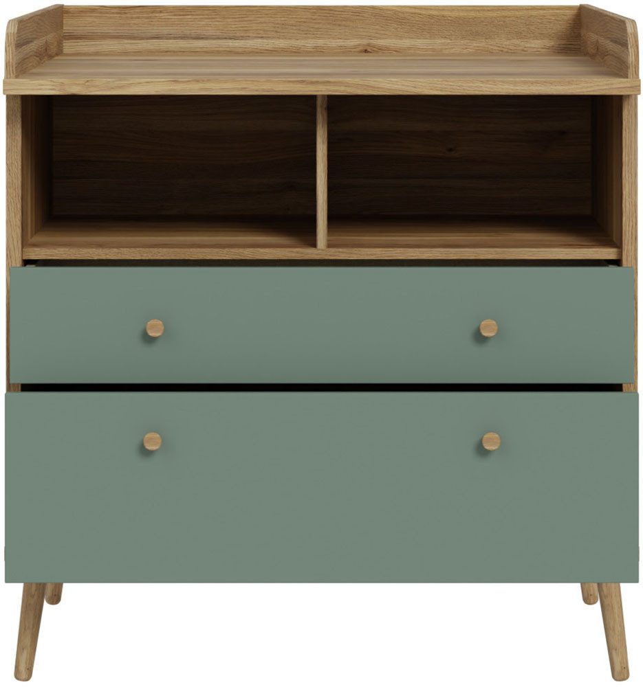 FORTE changing chest of drawers Whenua, changing mat, raised edge, 2 coloured, storage space open compartments etc.