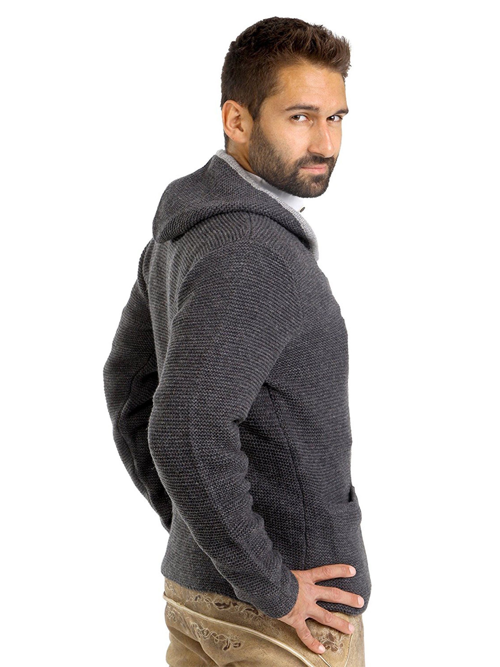 Almbock Trachtenstrickjacke Strickjacke Bavaria (1-tlg) anthrazit mit Kapuze