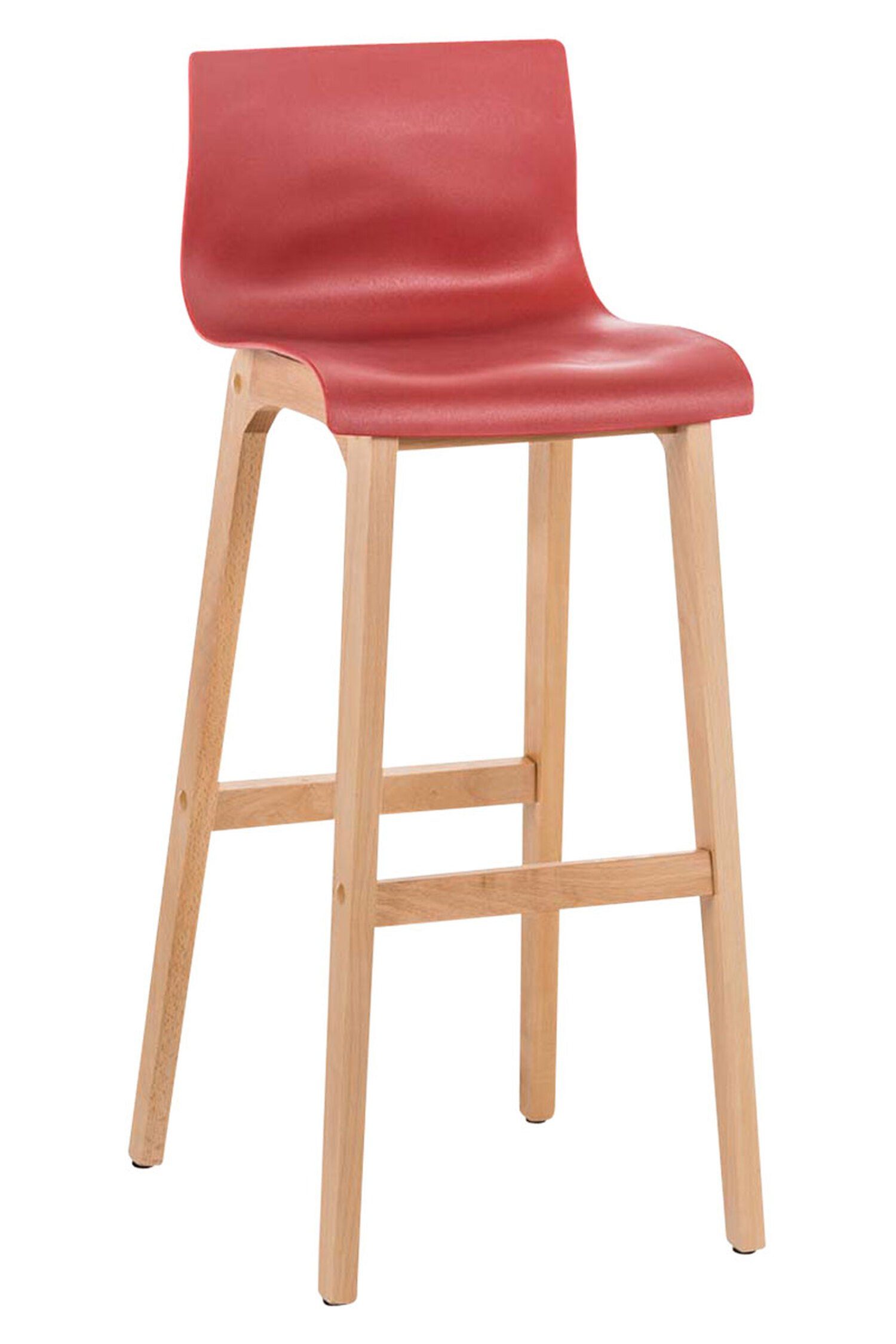 TPFLiving Barhocker Hoover (mit Fußstütze - Hocker für Theke & Küche - Tresenhocker), Gestell Metall hellbraun - Sitzfläche: Kunststoff Rot
