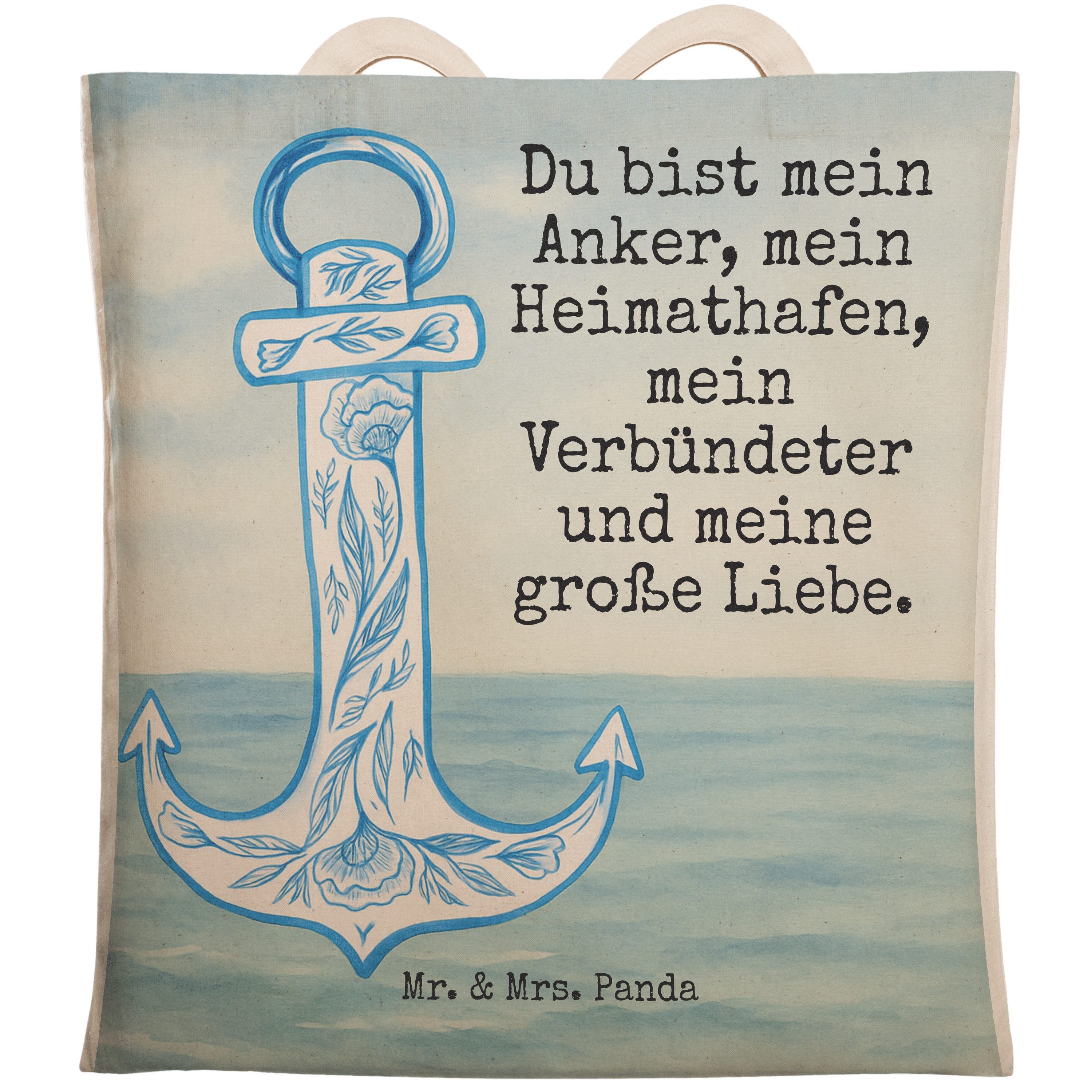 Mr. & Mrs. Panda Tragetasche Anker Blau Design, shopping bag, Weiß, Tasche, Einkaufstasche, bag, B (Packung), Tasche Tragetasche Mit Spruch Shoppingbag