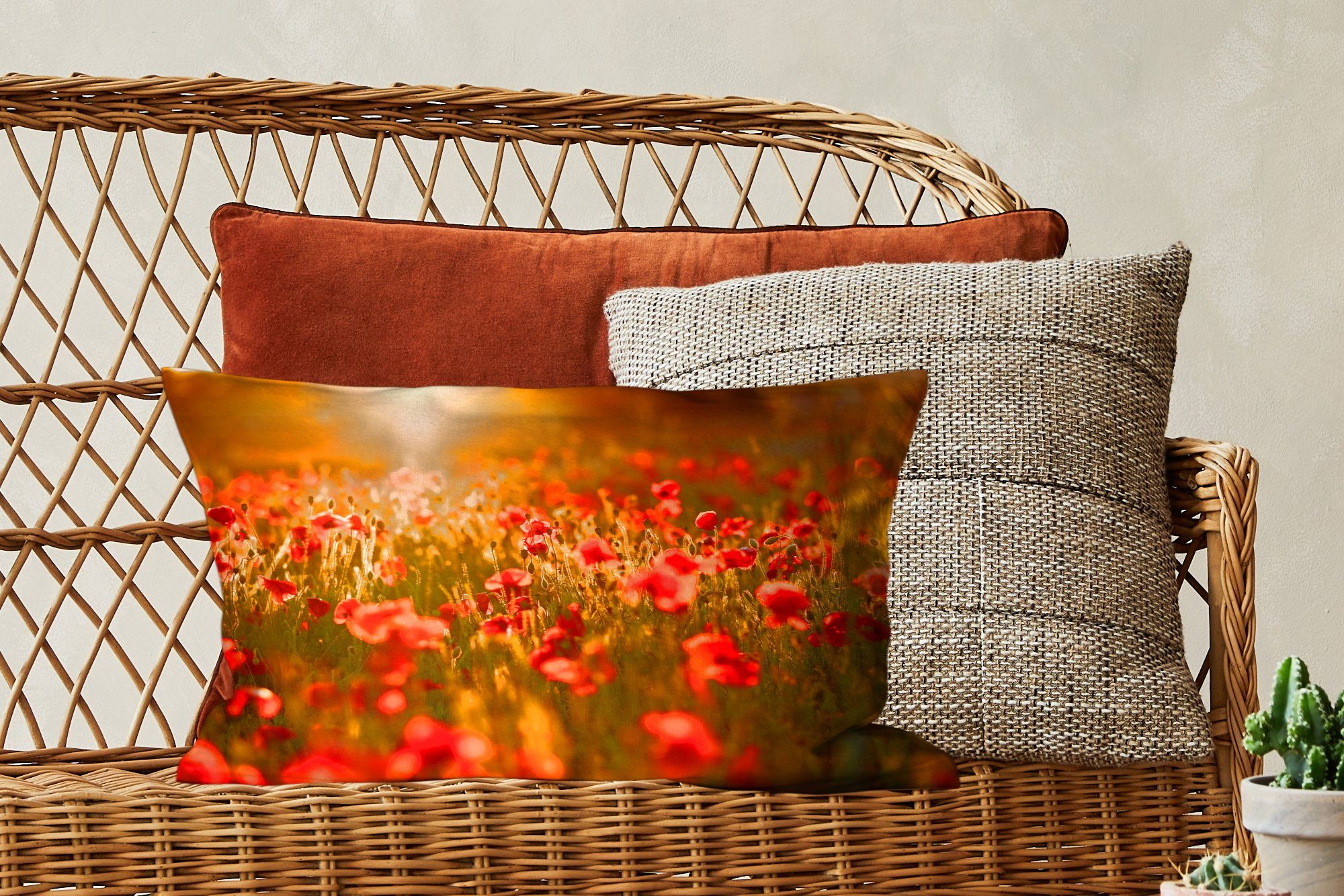 Sonnenuntergang, Wohzimmer Mohnblumen Blumen Zierkissen, Dekokissen MuchoWow Dekoration, Füllung, Dekokissen mit Schlafzimmer - -