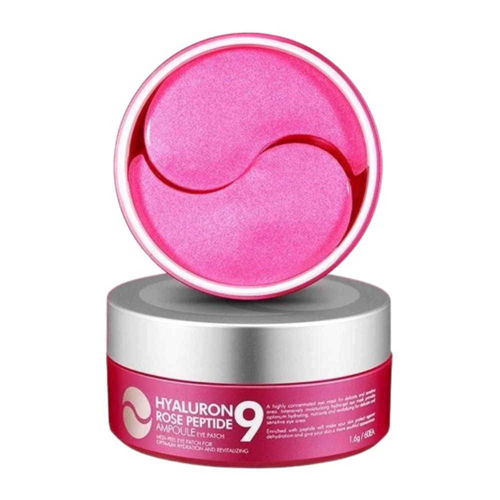 Medi-Peel Augenmaske MEDI-PEEL, Hyaluron Rose Peptide 9 Ampoule Eye Patch – 60 Patches, Hydrogel-Augenpads mit Hyaluron, Peptiden und Rosenextrakt
