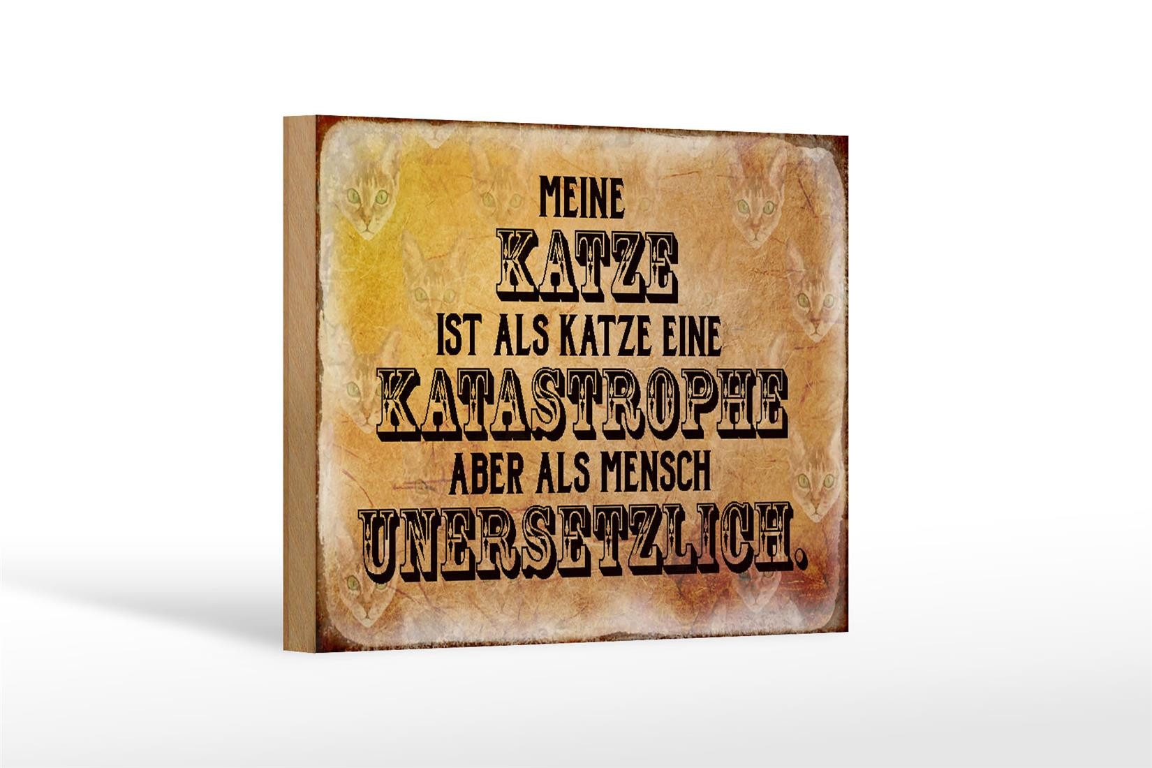 Holzbild Spruch 18x12 cm meine Katze ist eine Katastrophe