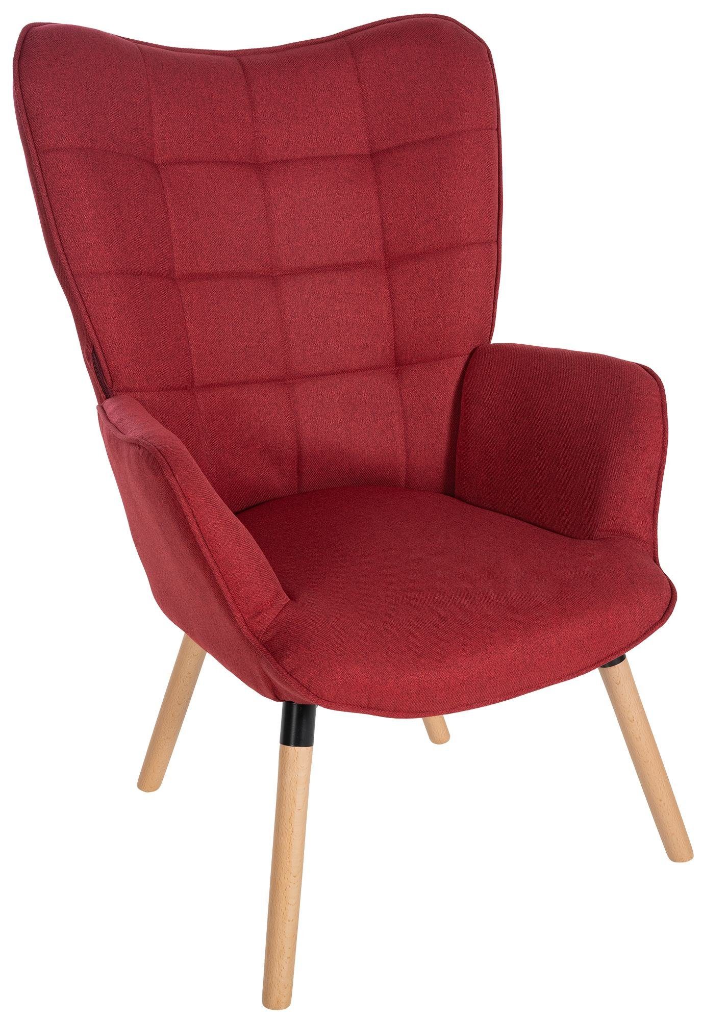 CLP Loungesessel Garding, Stuhl mit Stoff-Bezug und Gestell aus Buchenholz rot | Loungesessel