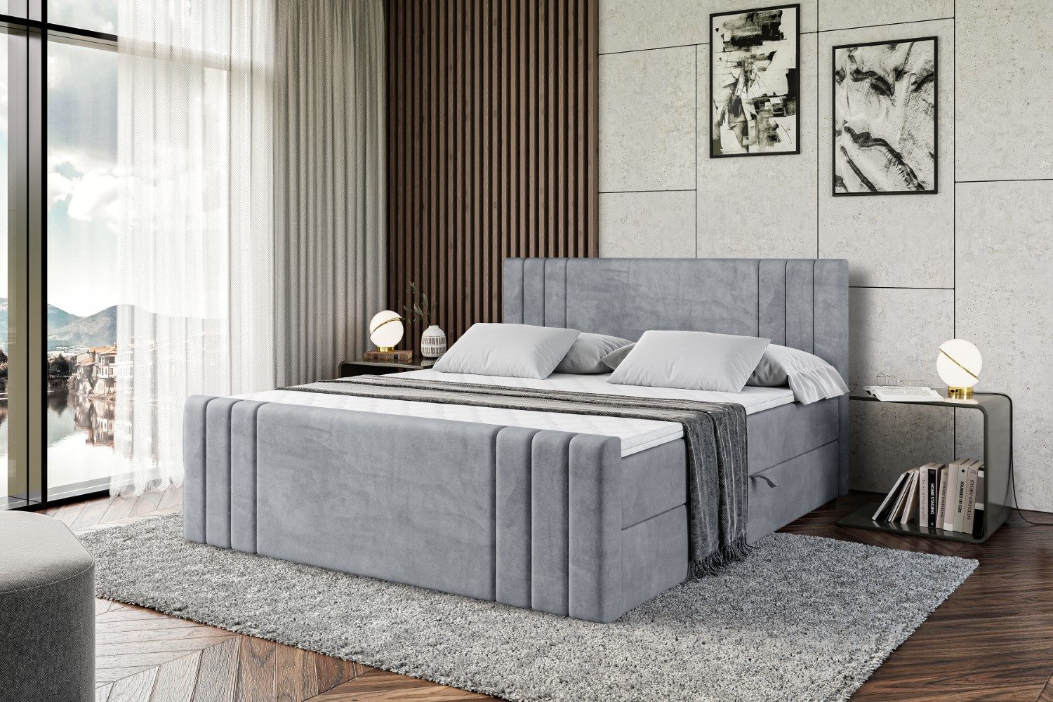 ALTDECOR Boxbett IDRIKO-Z (Multipocket-Matratze H4, H3 Matratze Bonellfederung, Topper, Kopfteil), Doppelbett mit Fußteil