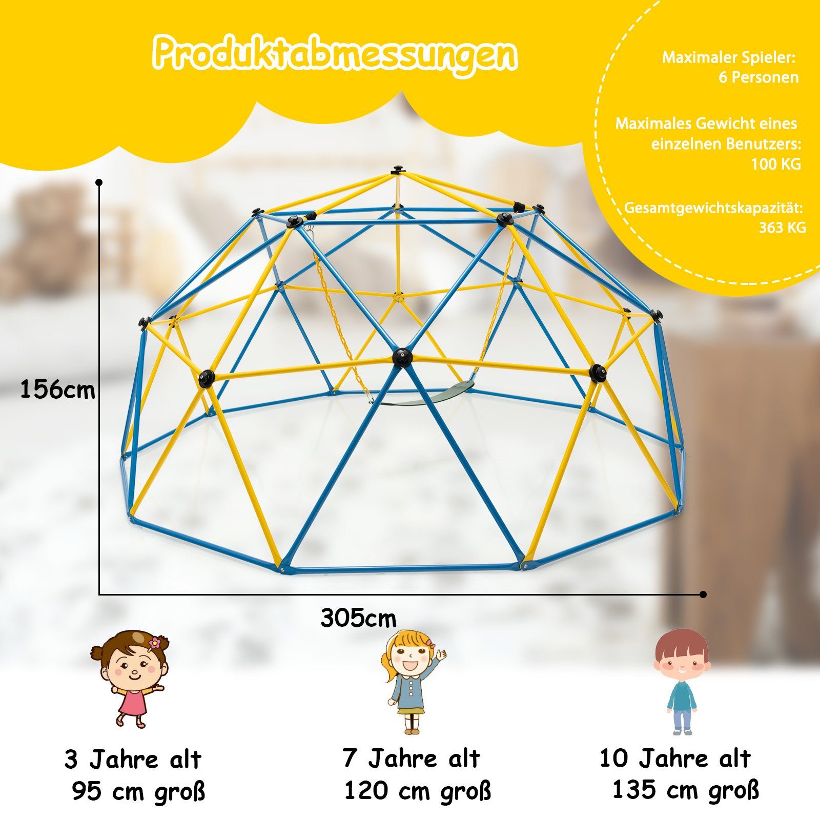COSTWAY Klettergerüst Ø 305cm Kletterkuppel, mit Schaukel
