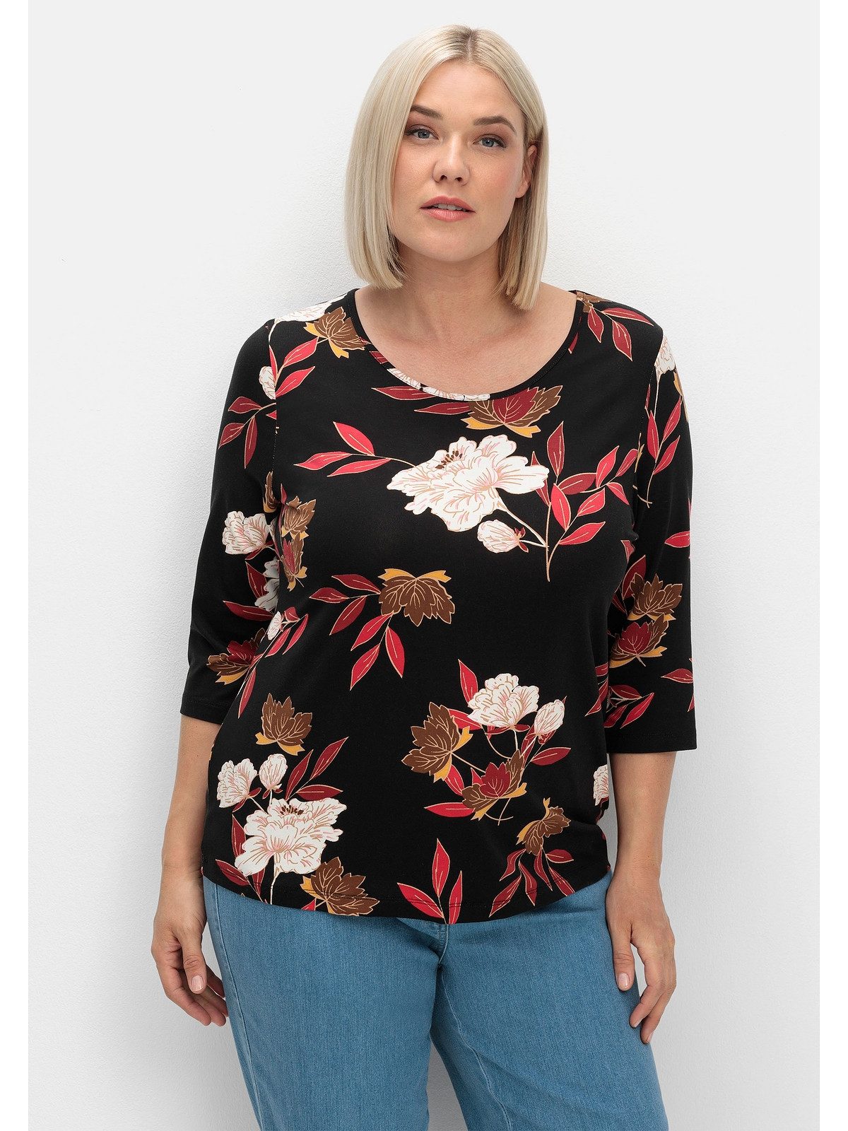 Sheego 3/4-Arm-Shirt Große Größen mit Blumenprint, aus Viskosejersey