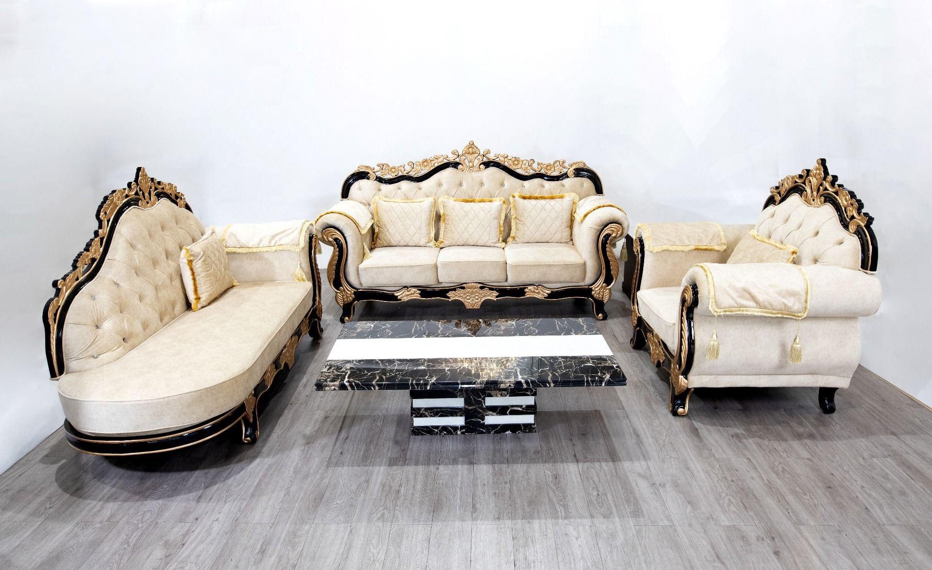 Xlmoebel Polstergarnitur Traditionelle Chesterfield-Sofa im Barockstil 3-teiliges Sofa-Set., (3tlg.Sofagarnitur 3 + 1 Sitzer + Chaiselongue), Hergestellt in Europa