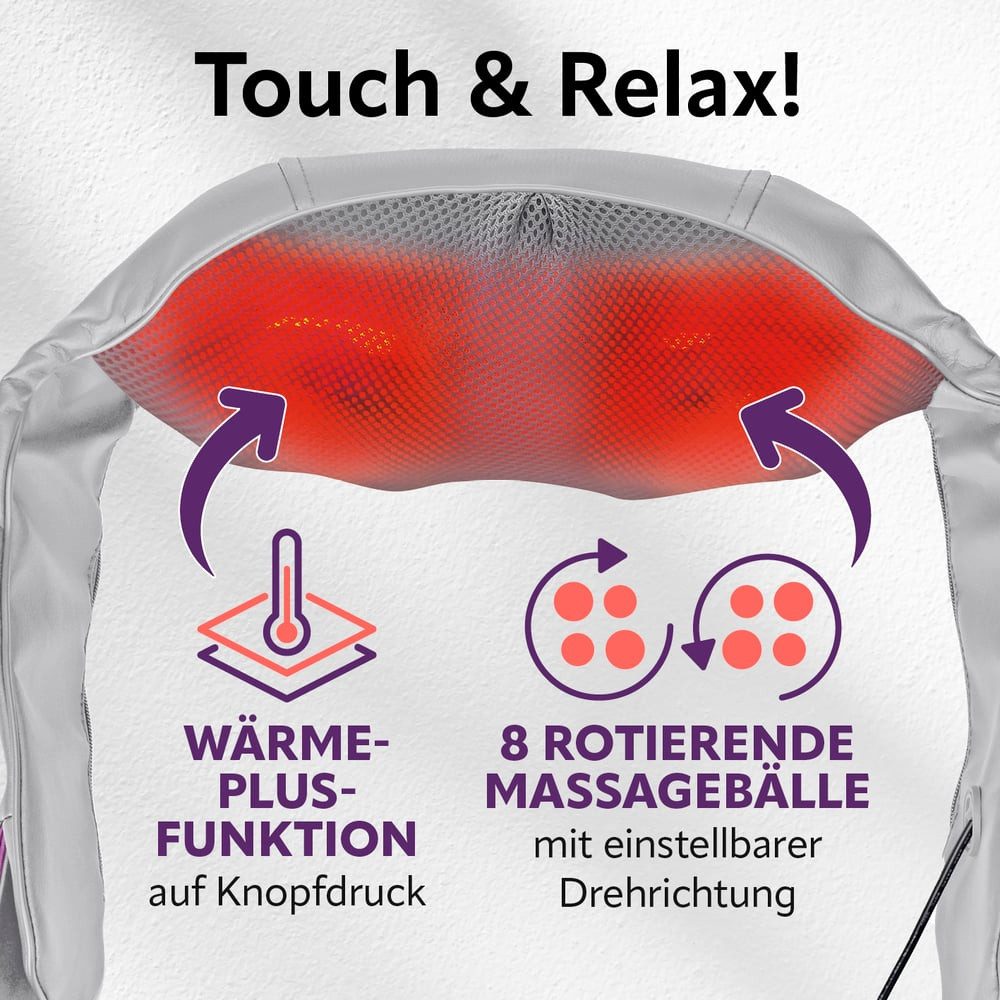VITALmaxx Shiatsu-Massagegerät Nackenmassagegerät USB-C 12V, Massagegerät mit Wärmefunktion für Schultern Nacken Rücken Beine