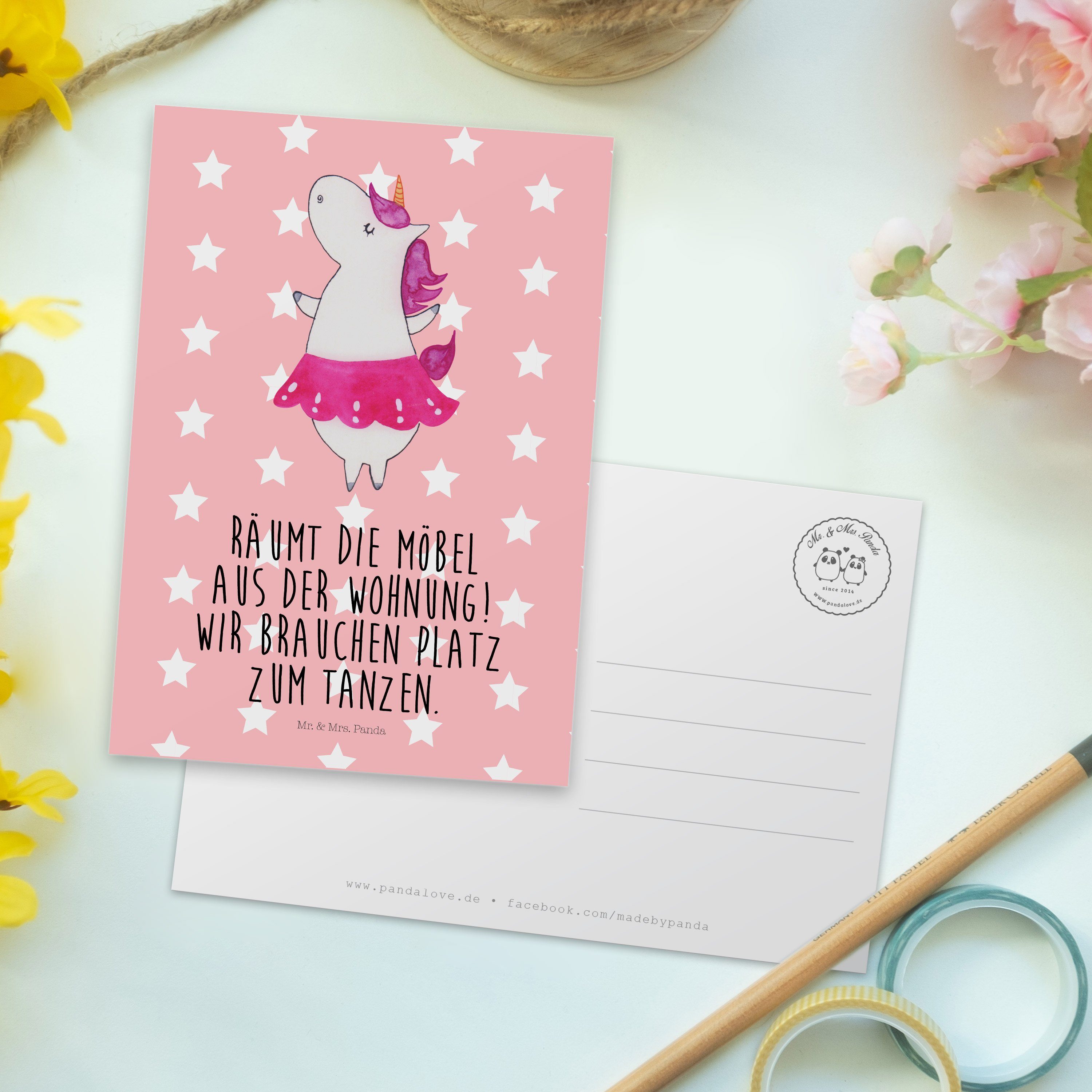 Mr. & Mrs. Panda Postkarte Geschenk, Rot Einhorn - - Pastell Dankeskarte, Deko Ballerina Einhorn
