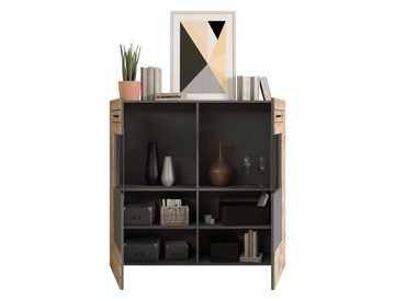 xonox.home Highboard FRENO, B 120 x H 118 cm, Nox Eiche Dekor, Grau matt, 2 Türen