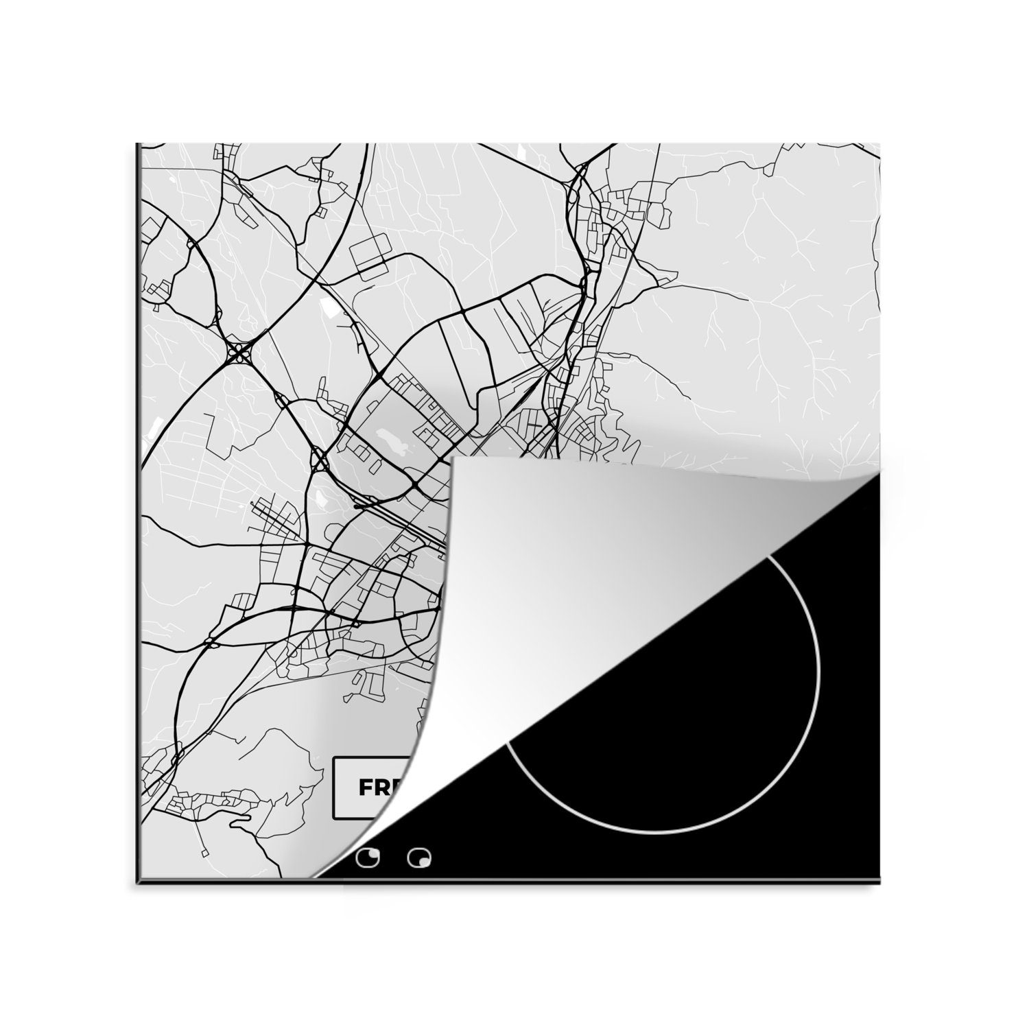 MuchoWow Herdblende-/Abdeckplatte Karte - Deutschland - Freiburg im Breisgau - Karte - Stadtplan, Vinyl, (1 tlg), 78x78 cm, Ceranfeldabdeckung, Arbeitsplatte für küche