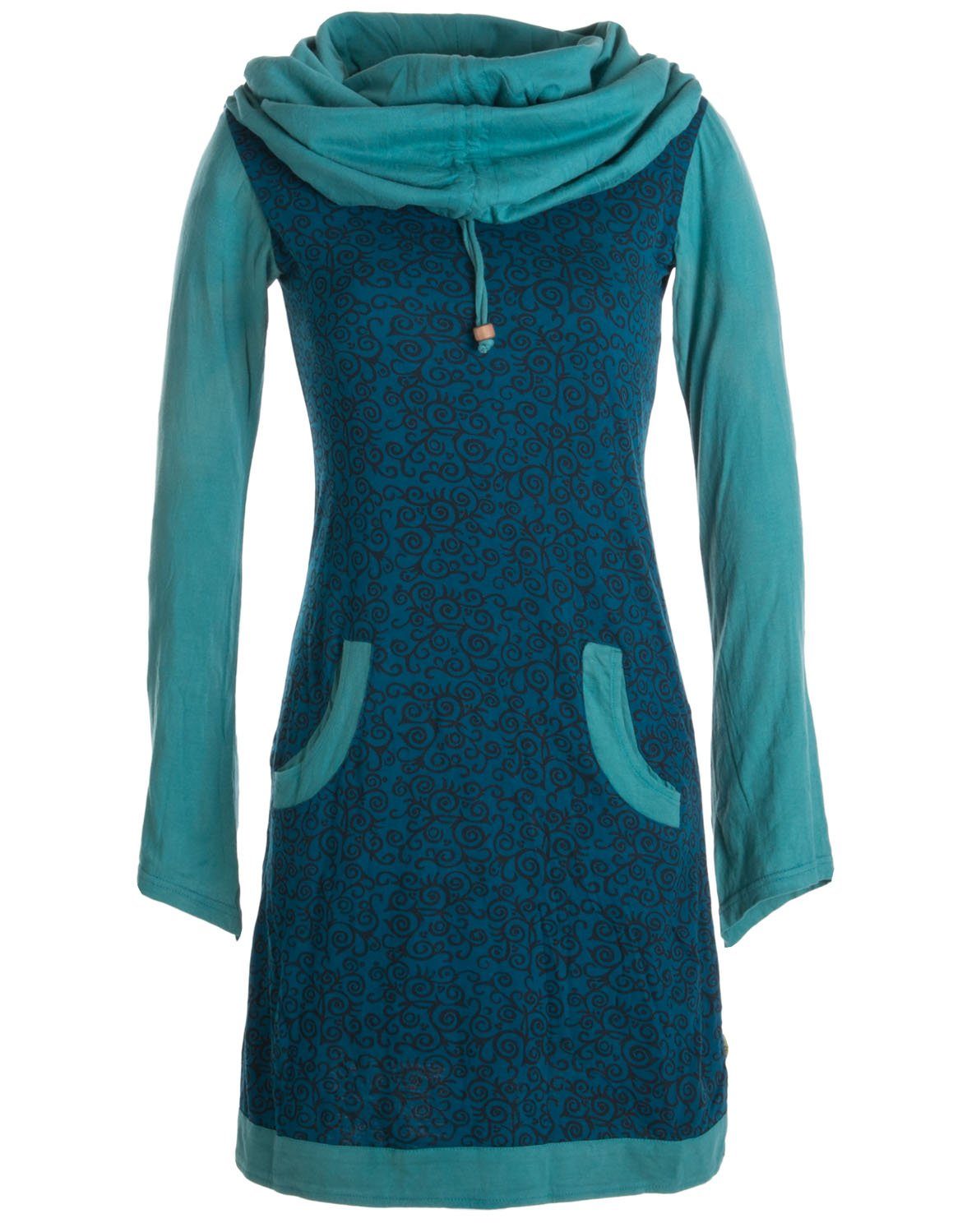 Jerseykleid Bedrucktes Kleid mit Kapuzenschalkragen u. Taschen