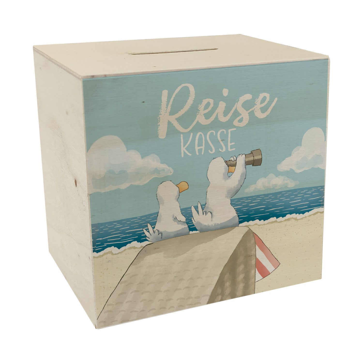 speecheese Spardose Möwen Spardose aus Holz mit Spruch Reisekasse günstig online kaufen